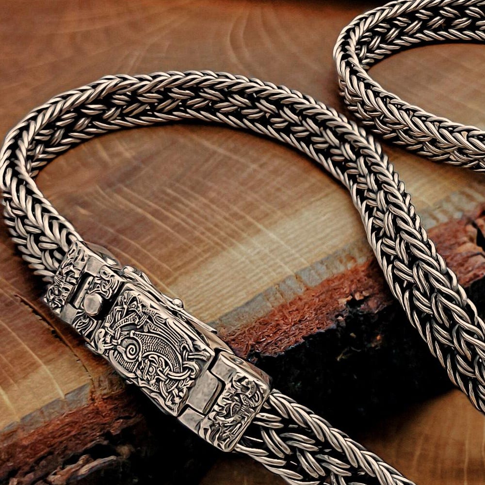 Viking Necklace - Bronze Double-link Viking Chain Necklace - Norse Jewelry