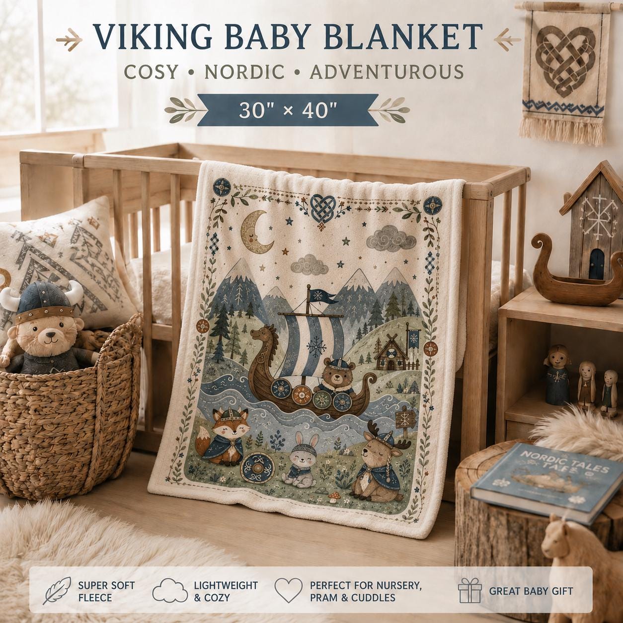 Viking Rune Blanket - Norse Protection Rune Baby Blanket, Viking Nursery Gift