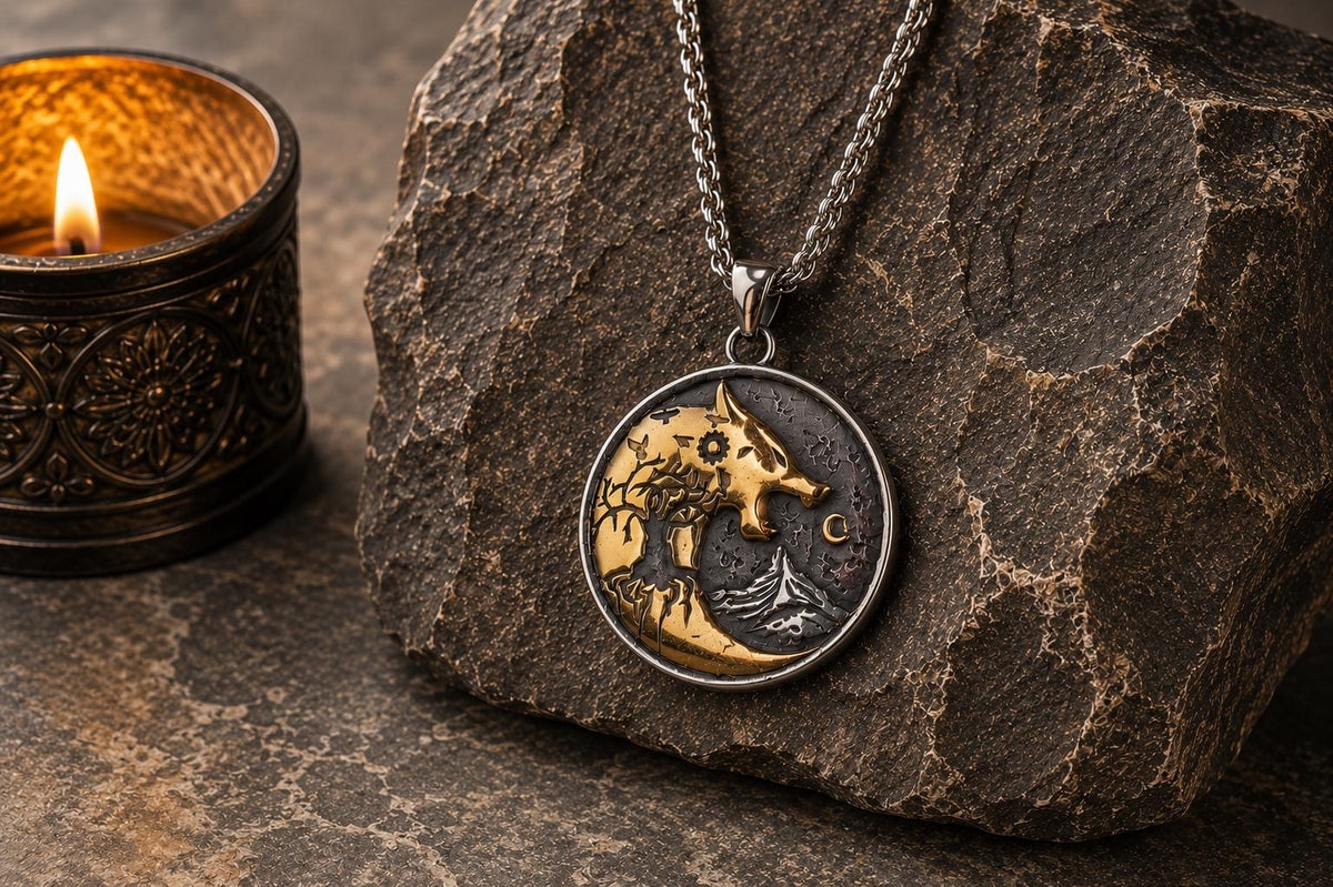 Viking Thor's Hammer Necklace - Mjolnir Necklace, Wolf Chain, Fenrir Amulet, Handmade Viking