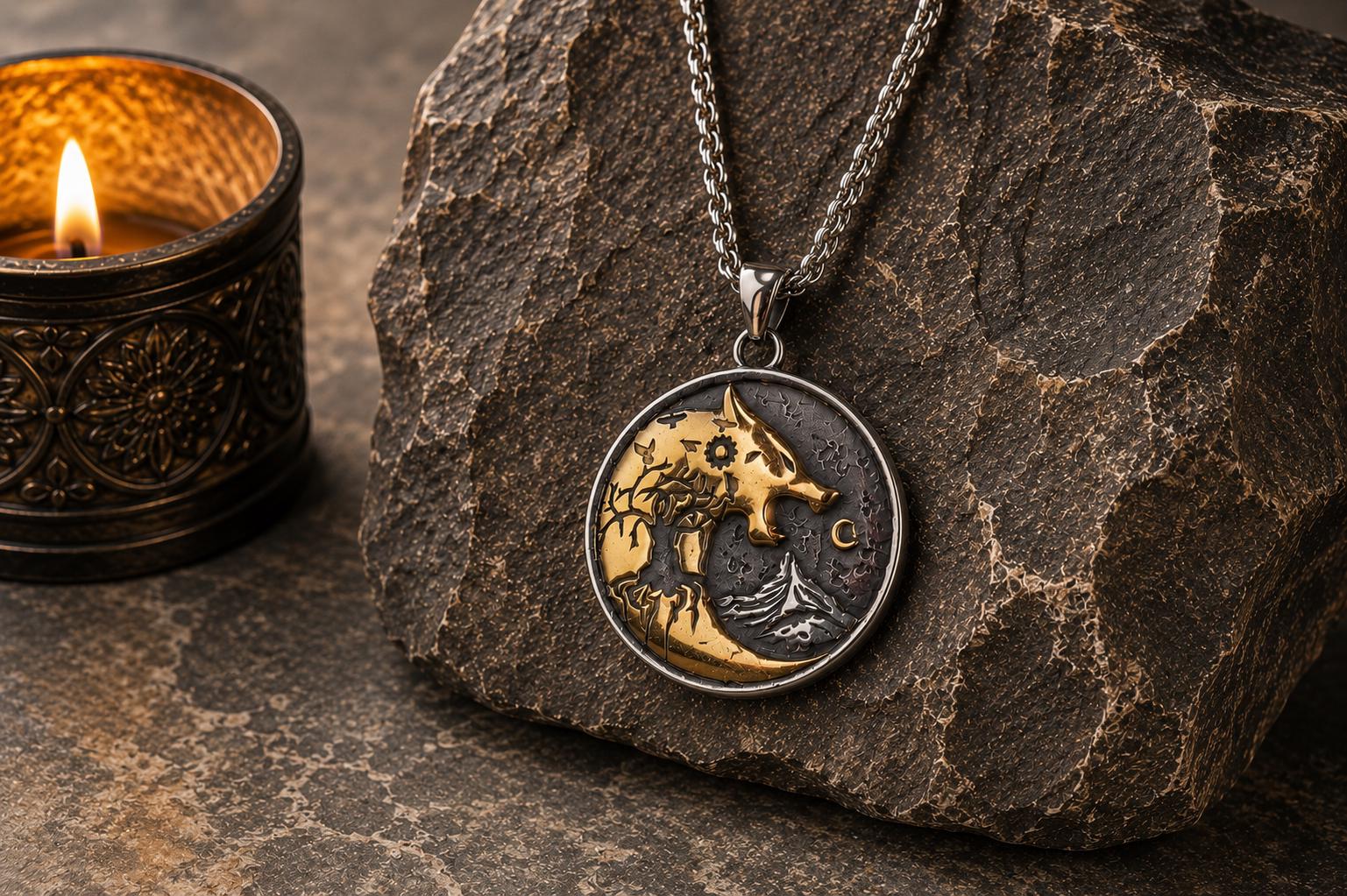 Viking Thor's Hammer Necklace - Mjolnir Necklace, Wolf Chain, Fenrir Amulet, Handmade Viking