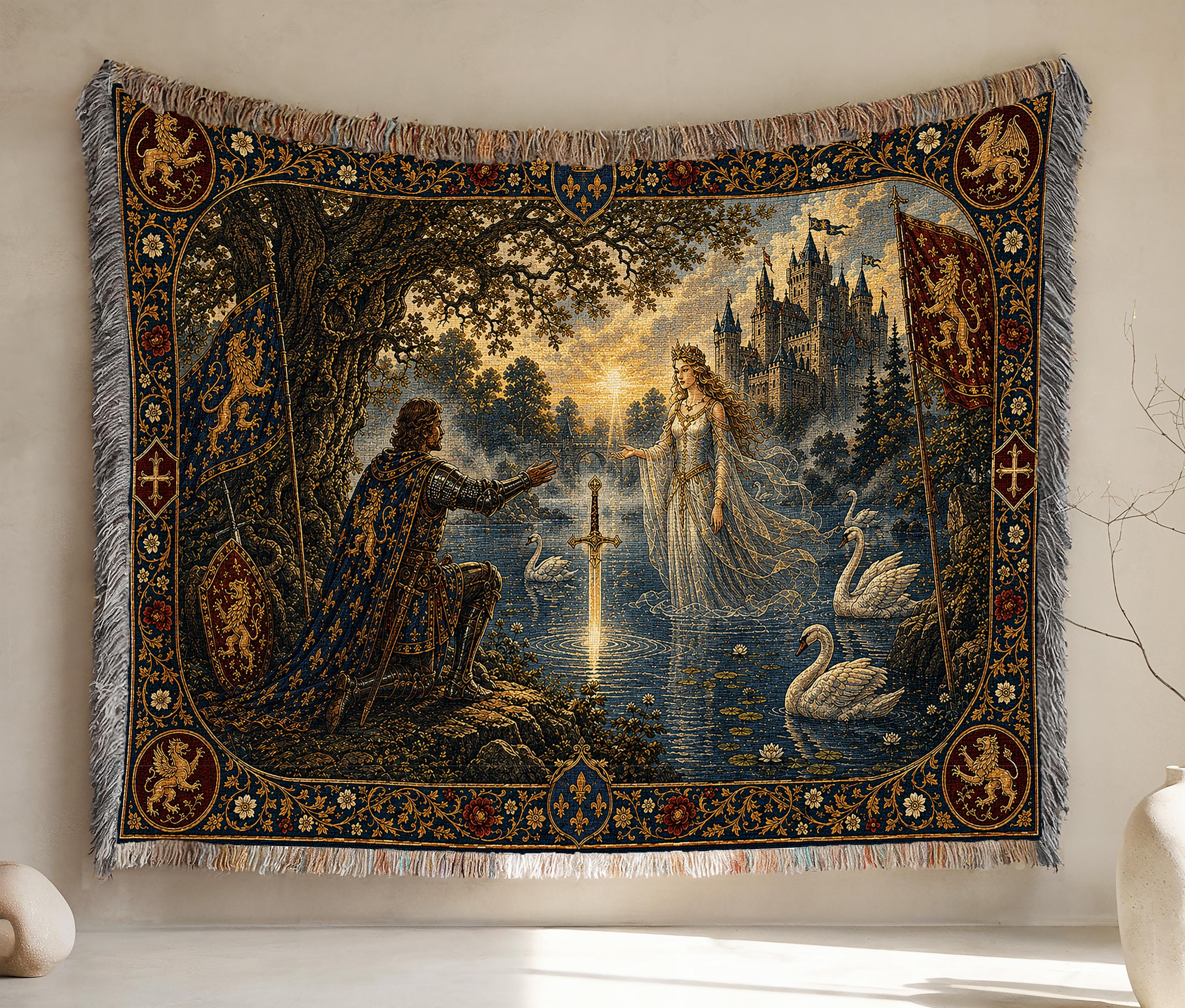 Viking Wolf Blanket - Norse Tree of Life Woven Blanket, Yggdrasil Raven and Wolf Tapestry Throw