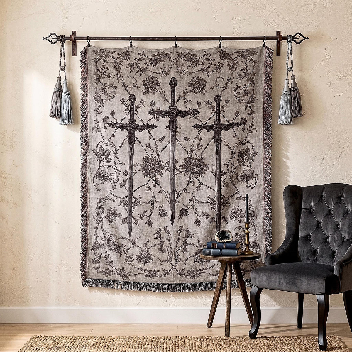 Viking Raven Blanket - Viking Axes Woven Throw Blanket, Norse Raven Celtic Knot Tapestry, Medieval