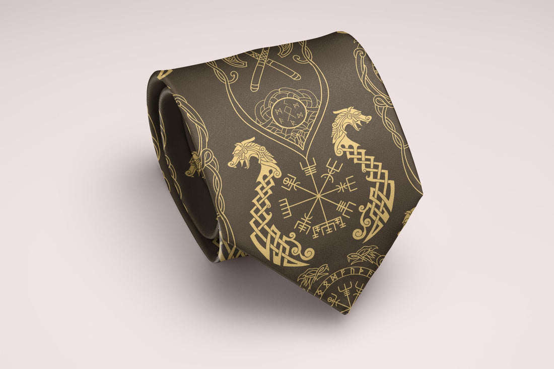 Viking Vegvisir Compass Leather Accessory - Viking Tie, Norse Necktie, Vegvisir Tie, Viking Wedding