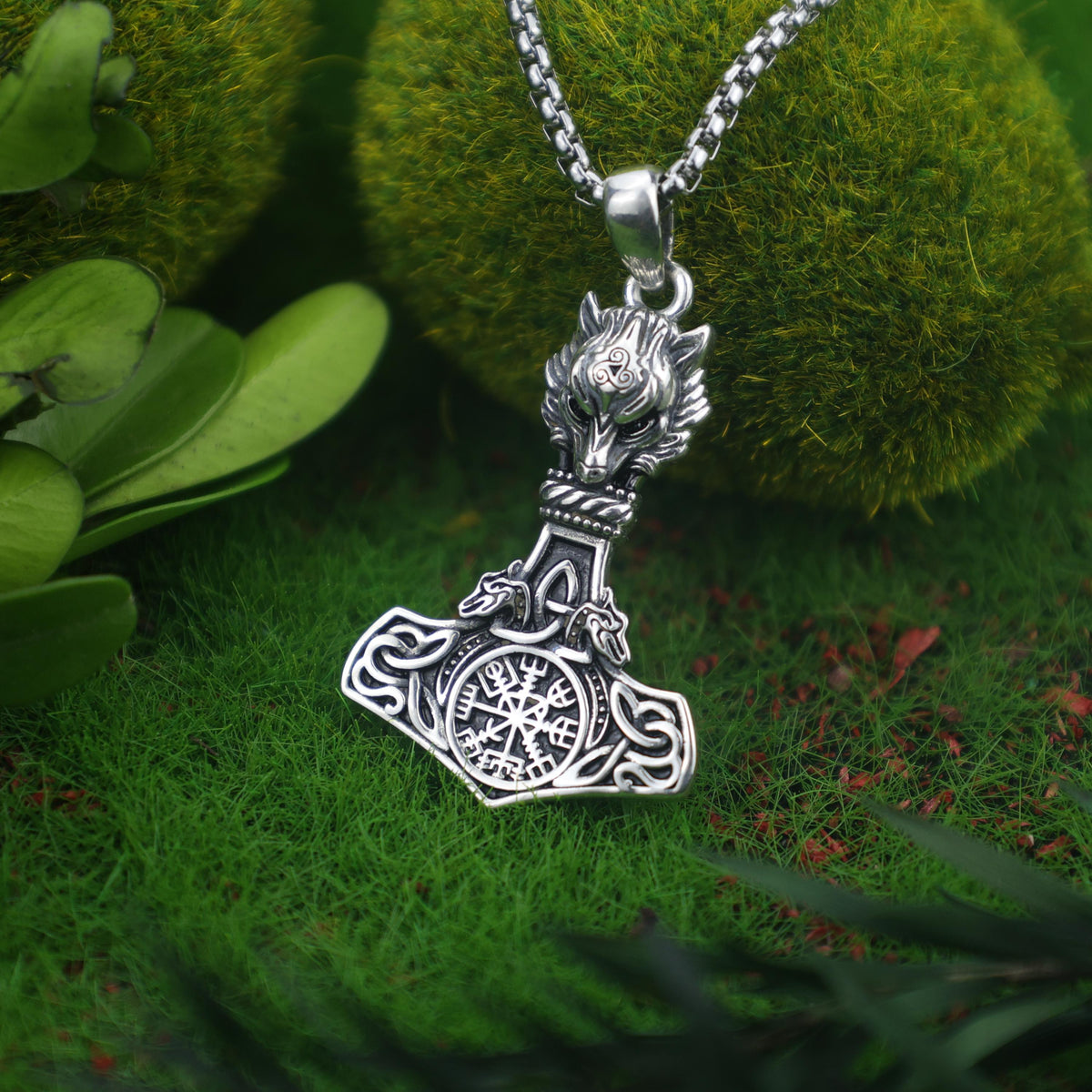 Viking Valknut Necklace - Sterling Silver Viking Valknut Raven Pendant: Norse Amulet Necklace