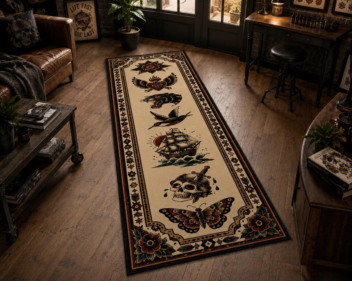 Viking Raven Rug - Viking Norse Mythology Rug, Raven Tree of Life, Nordic Ship Design, Celtic Knot