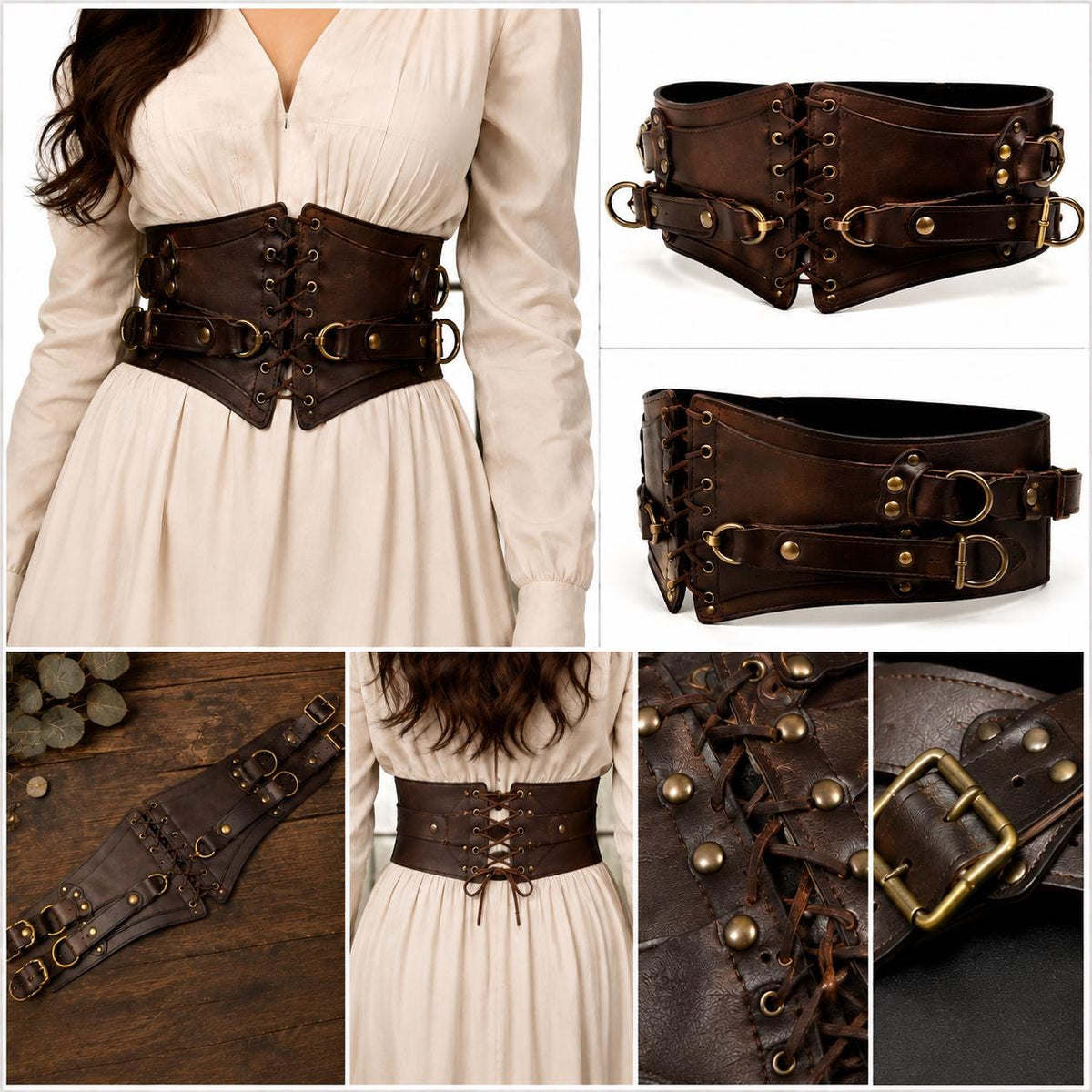 Viking Costume & LARP - Handmade Medieval Viking Leather Accessories Set, Genuine Cowhide Belt