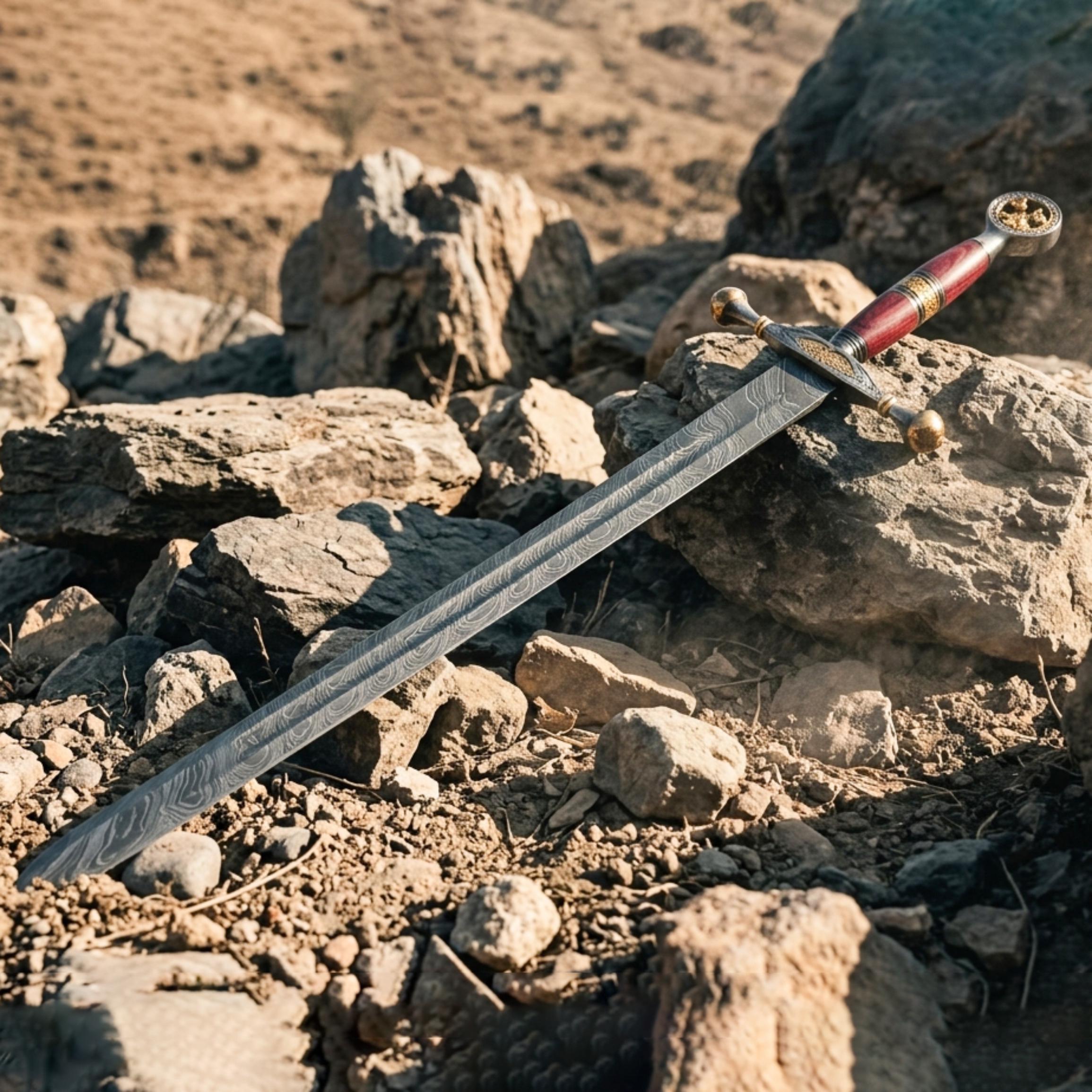 Viking Weapon Replica - Handmade Damascus Steel Celtic Leaf Sword, Viking Medieval Display Sword