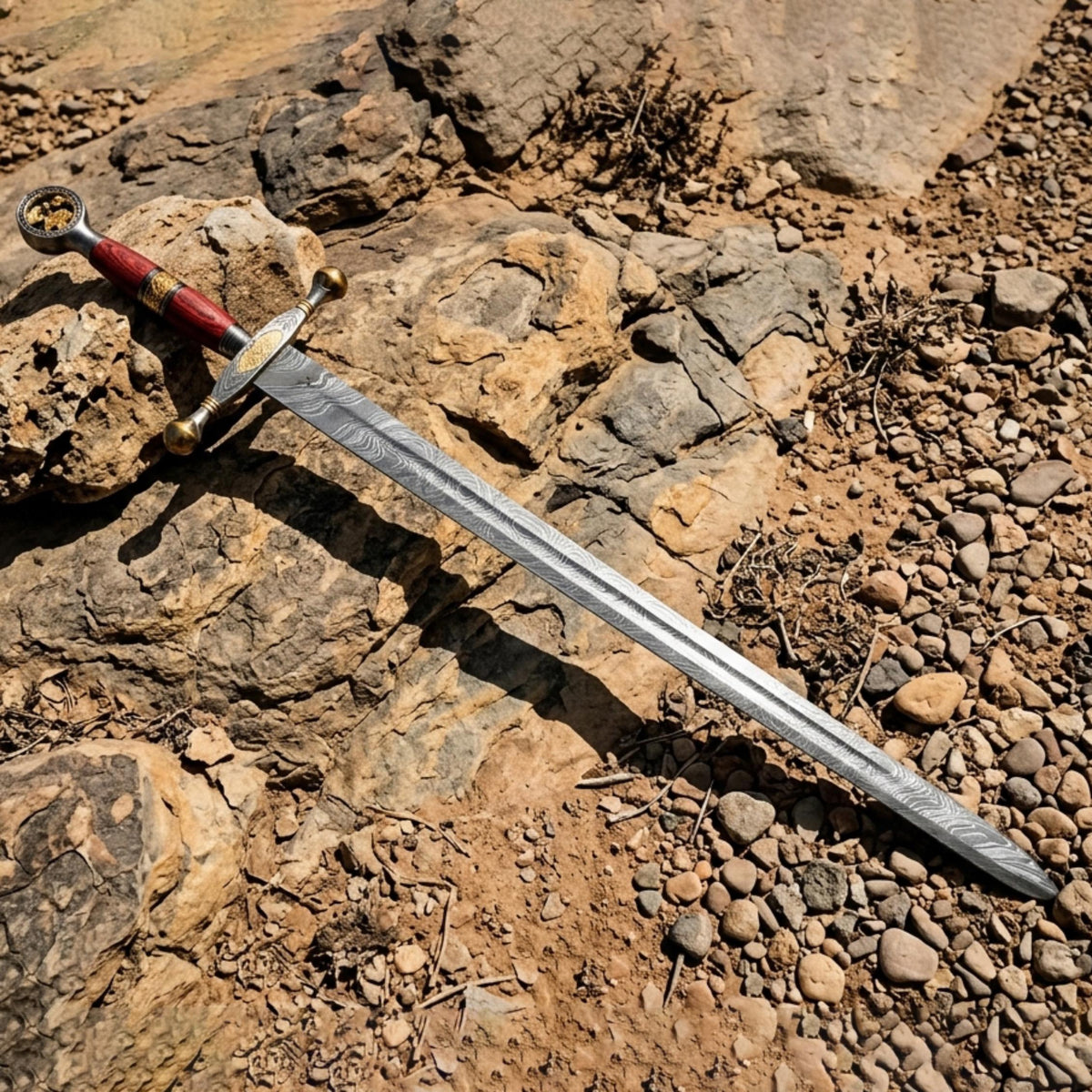 Viking Weapon Replica - Handmade Damascus Steel Celtic Leaf Sword, Viking Medieval Display Sword