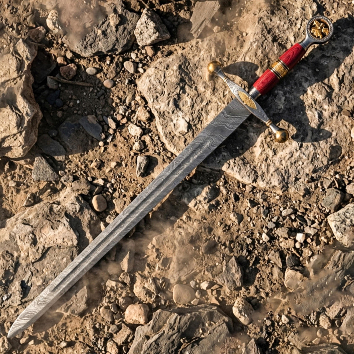 Viking Weapon Replica - Handmade Damascus Steel Celtic Leaf Sword, Viking Medieval Display Sword