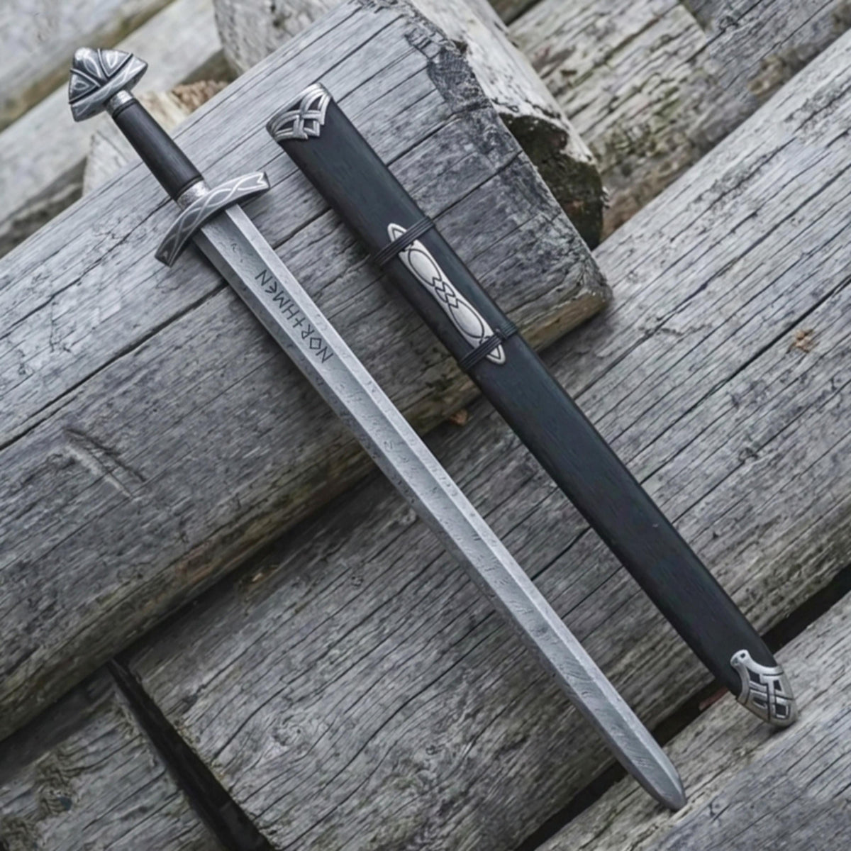 Viking Weapon Replica - Handmade Damascus Steel Celtic Leaf Sword, Viking Medieval Display Sword