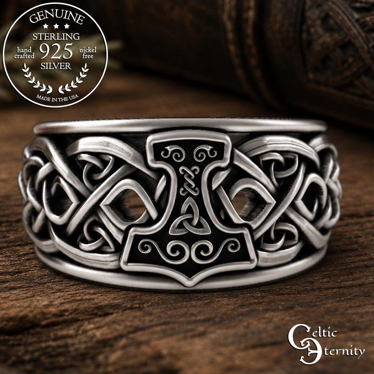 Viking Thor's Hammer Ring - Sterling Silver Hammer of Thor Ring, Viking Mjolnir Band, Norse