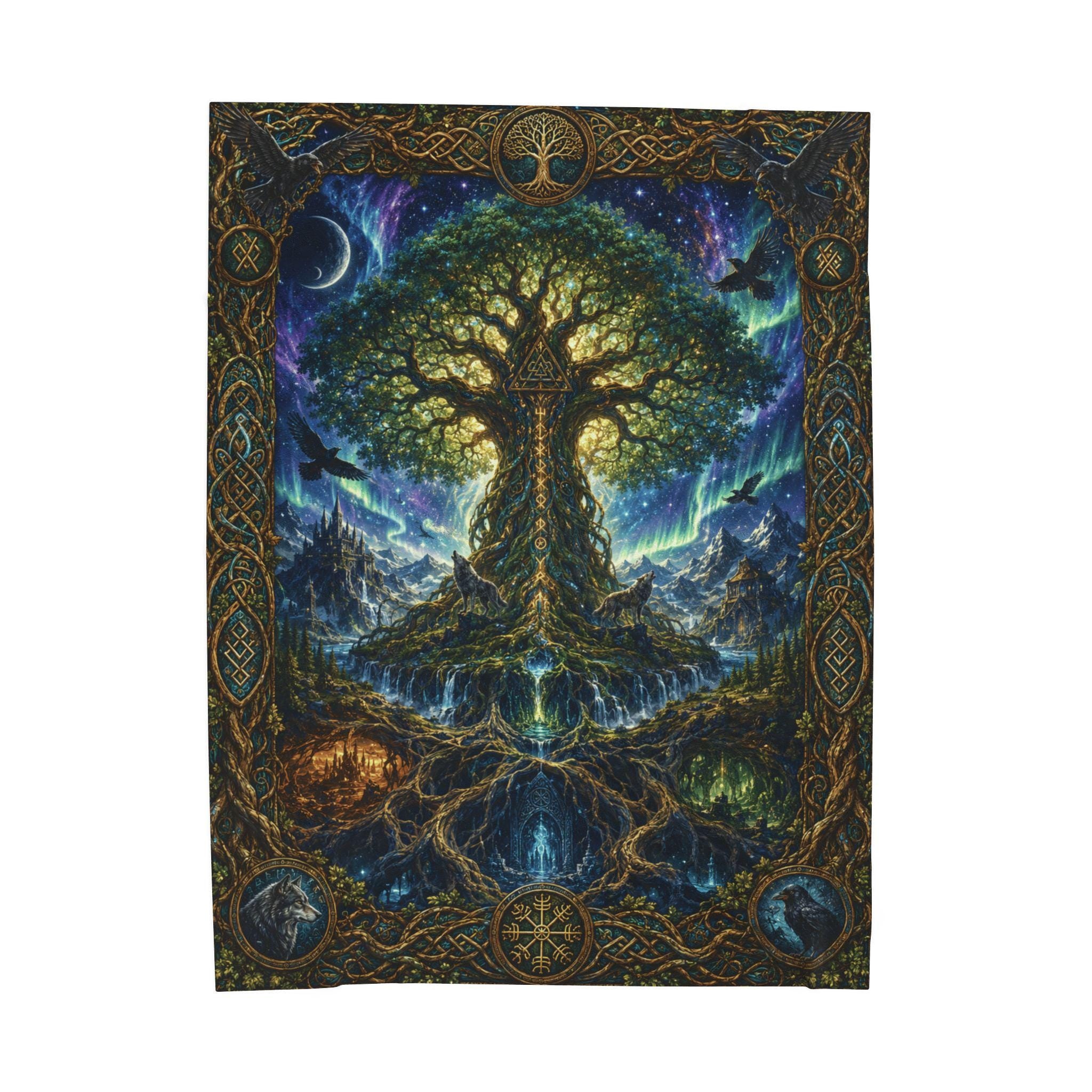 Viking Yggdrasil Tree of Life Blanket - Yggdrasil Minky Large Blanket 60x80, Tree of Life Throw