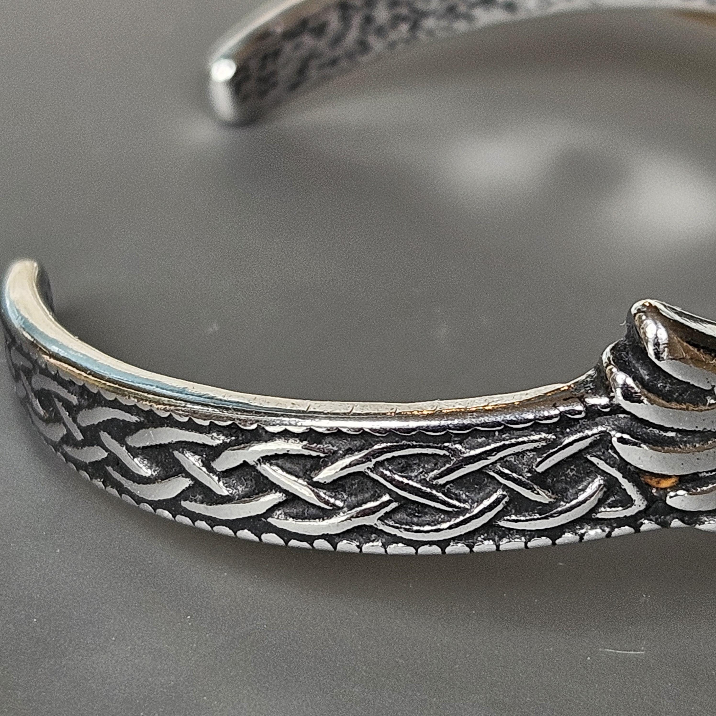 Viking Raven Bracelet - Celtic Raven Stainless Steel Cuff Bracelet, Norse Bracelet, Stainless Steel