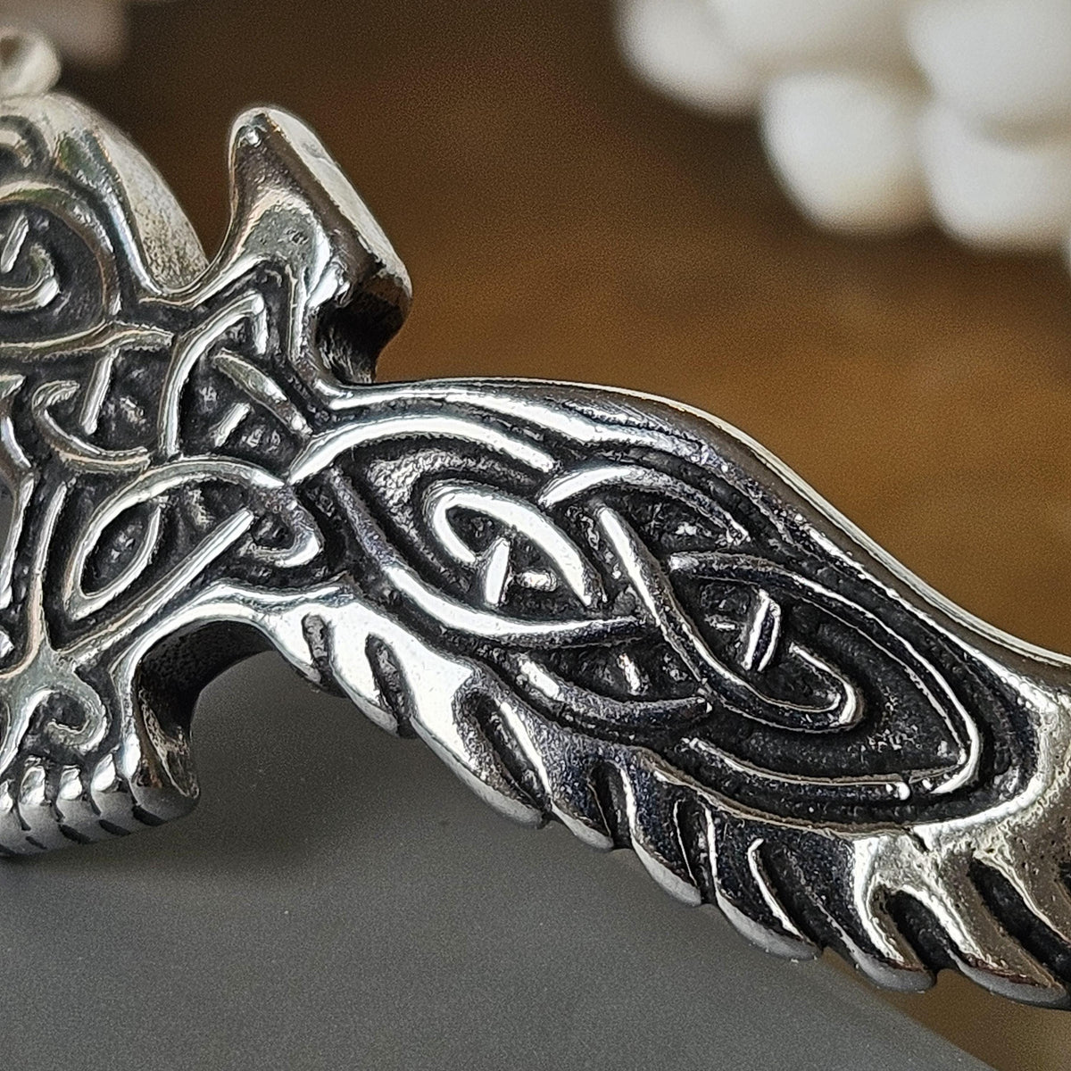 Viking Raven Bracelet - Celtic Raven Stainless Steel Cuff Bracelet, Norse Bracelet, Stainless Steel