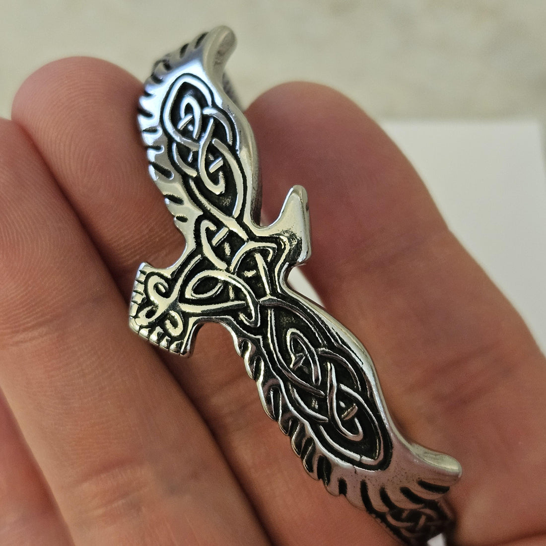 Viking Raven Bracelet - Celtic Raven Stainless Steel Cuff Bracelet, Norse Bracelet, Stainless Steel