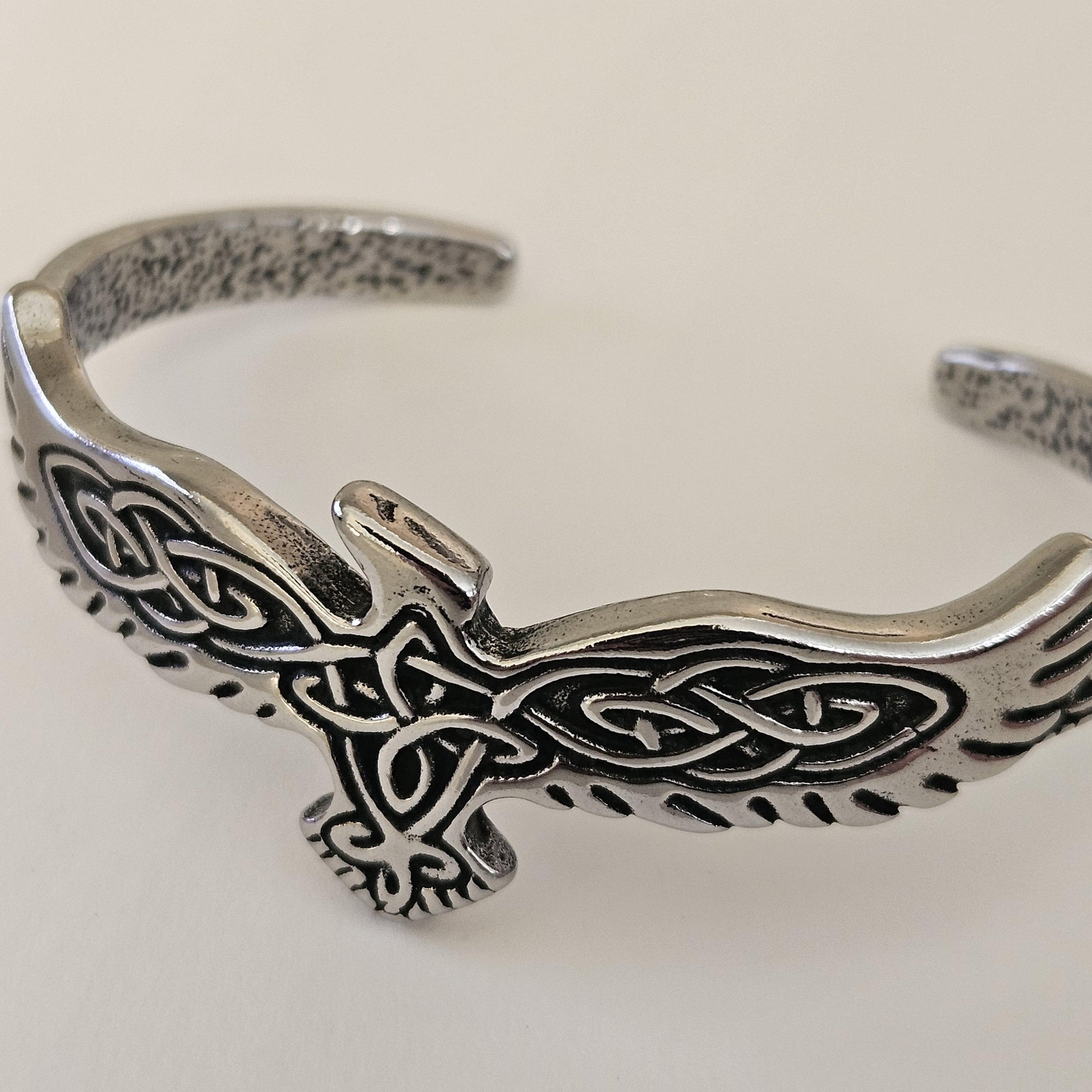 Viking Raven Bracelet - Celtic Raven Stainless Steel Cuff Bracelet, Norse Bracelet, Stainless Steel