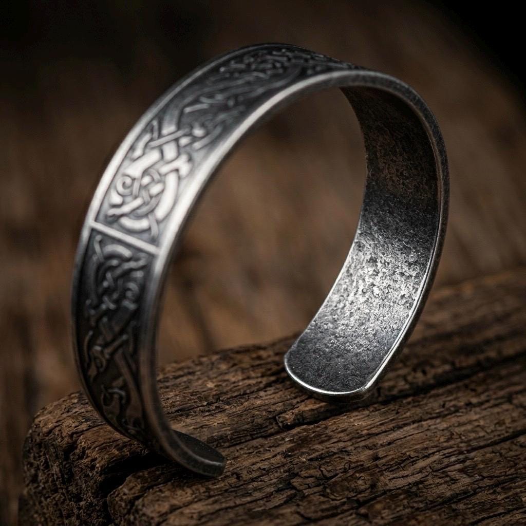Viking Bracelet - Viking Dragon Cuff Bracelet, Stainless Steel Norse Arm Band, Midgard Serpent