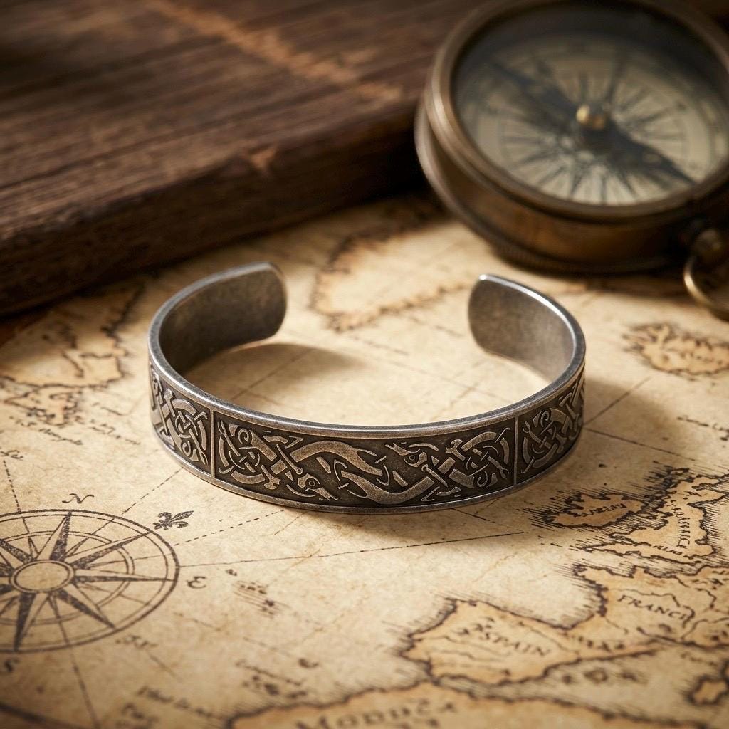 Viking Bracelet - Viking Dragon Cuff Bracelet, Stainless Steel Norse Arm Band, Midgard Serpent