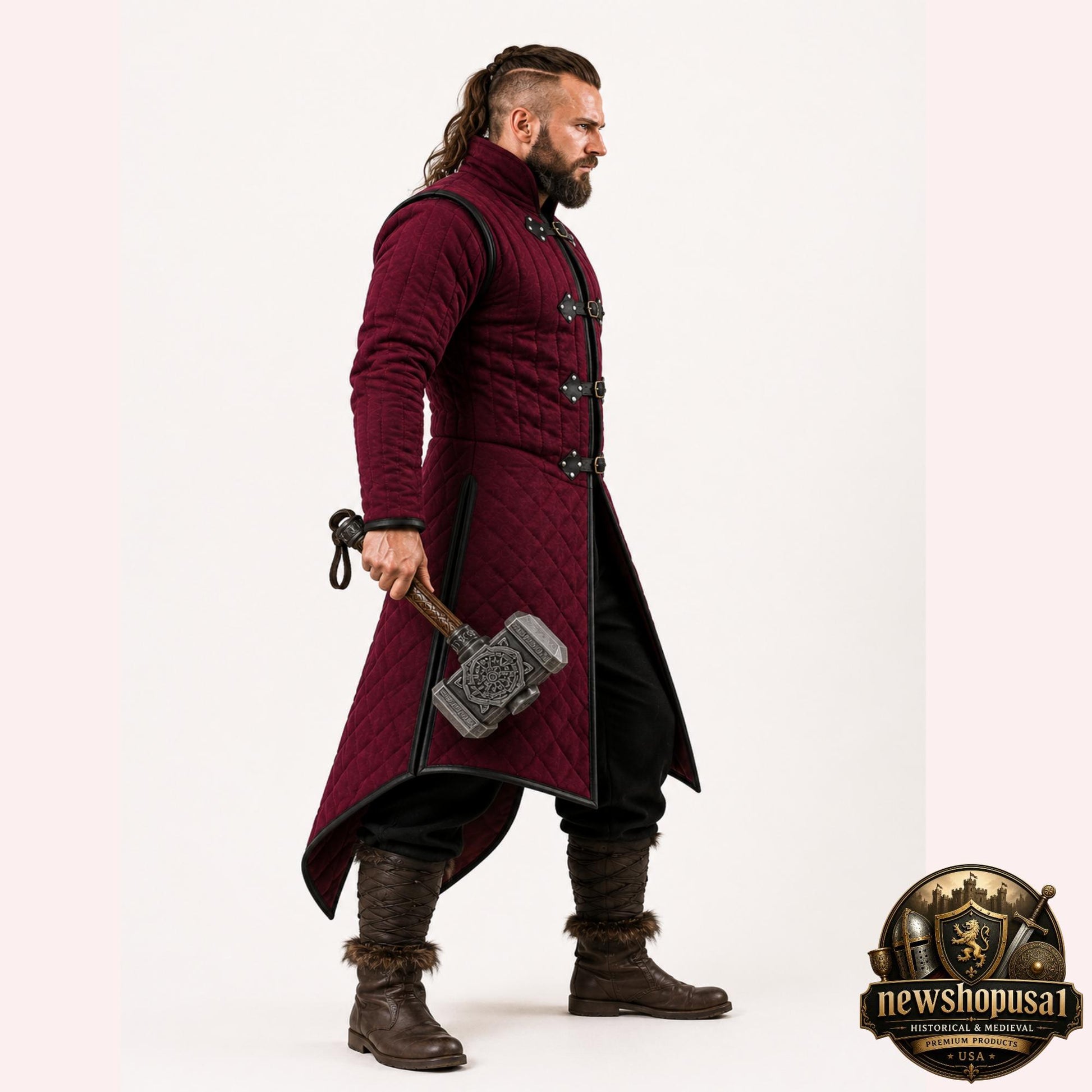 Viking Jacket - Wine Medieval Gambeson Coat for Men – Quilted Viking Armor Jacket