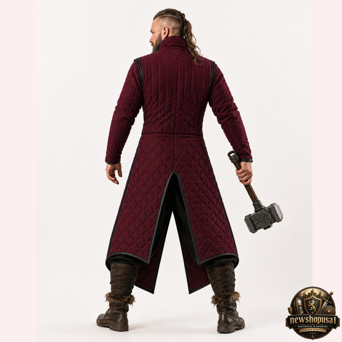Viking Jacket - Wine Medieval Gambeson Coat for Men – Quilted Viking Armor Jacket