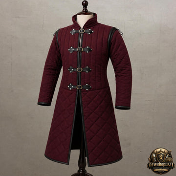 Viking Jacket - Wine Medieval Gambeson Coat for Men – Quilted Viking Armor Jacket
