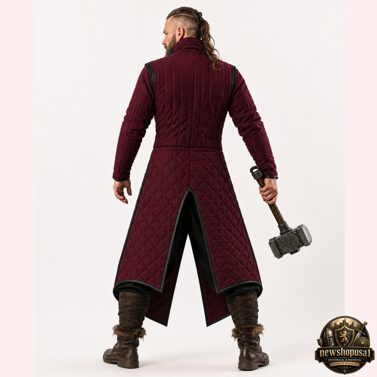 Viking Jacket - Wine Medieval Gambeson Coat for Men – Quilted Viking Armor Jacket