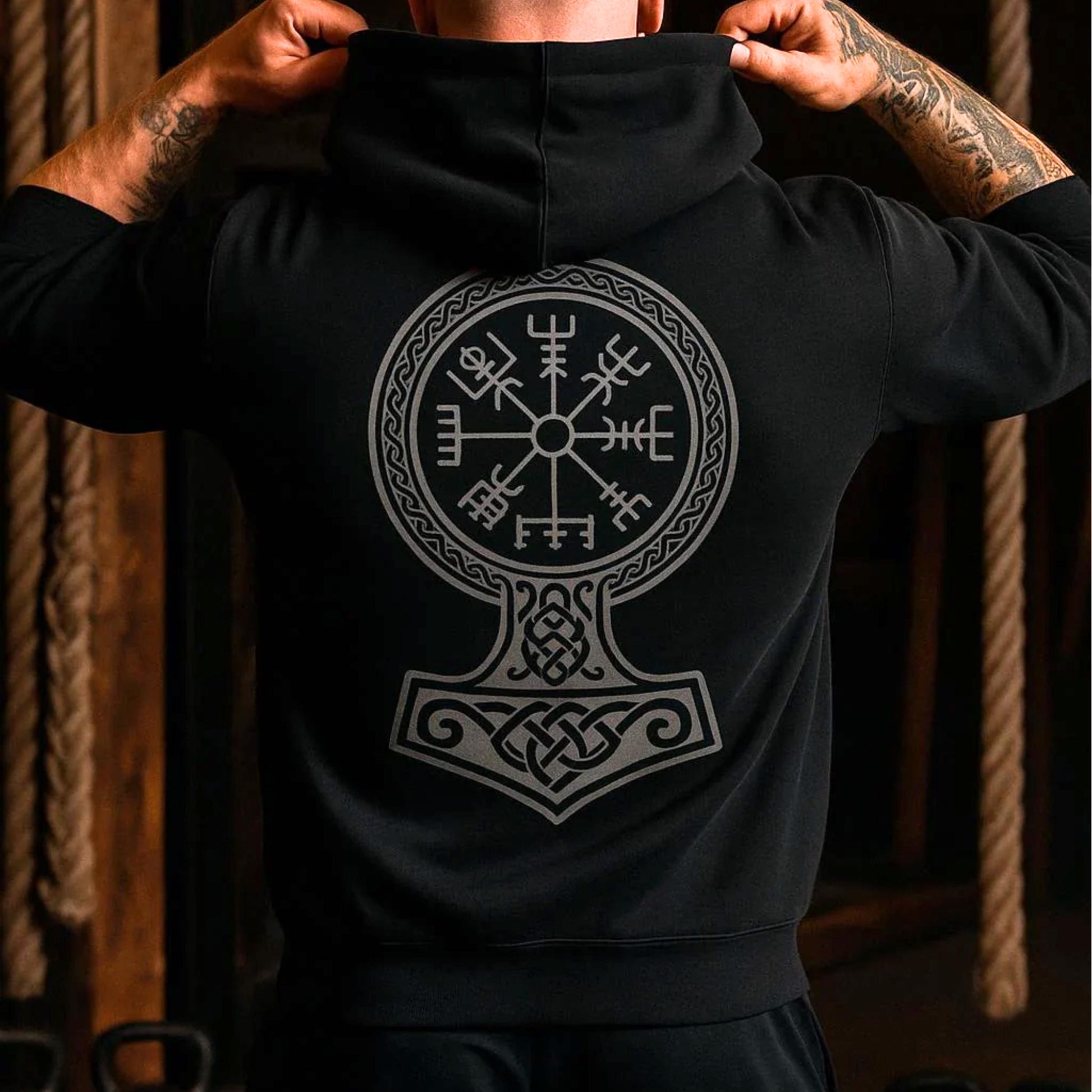 Viking Odin Hoodie - Viking Odin 3D Hoodie, Norse Tattoo Art, Unisex Fleece Sweatshirt