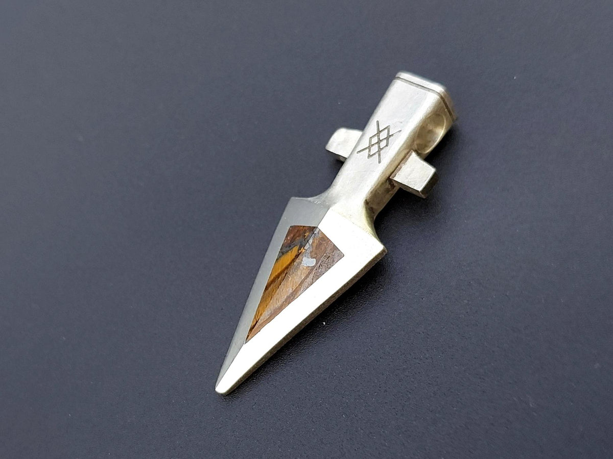 Viking Necklace - Tiger's Eye Arrowhead Pendant: Silver Viking Gungnir Necklace