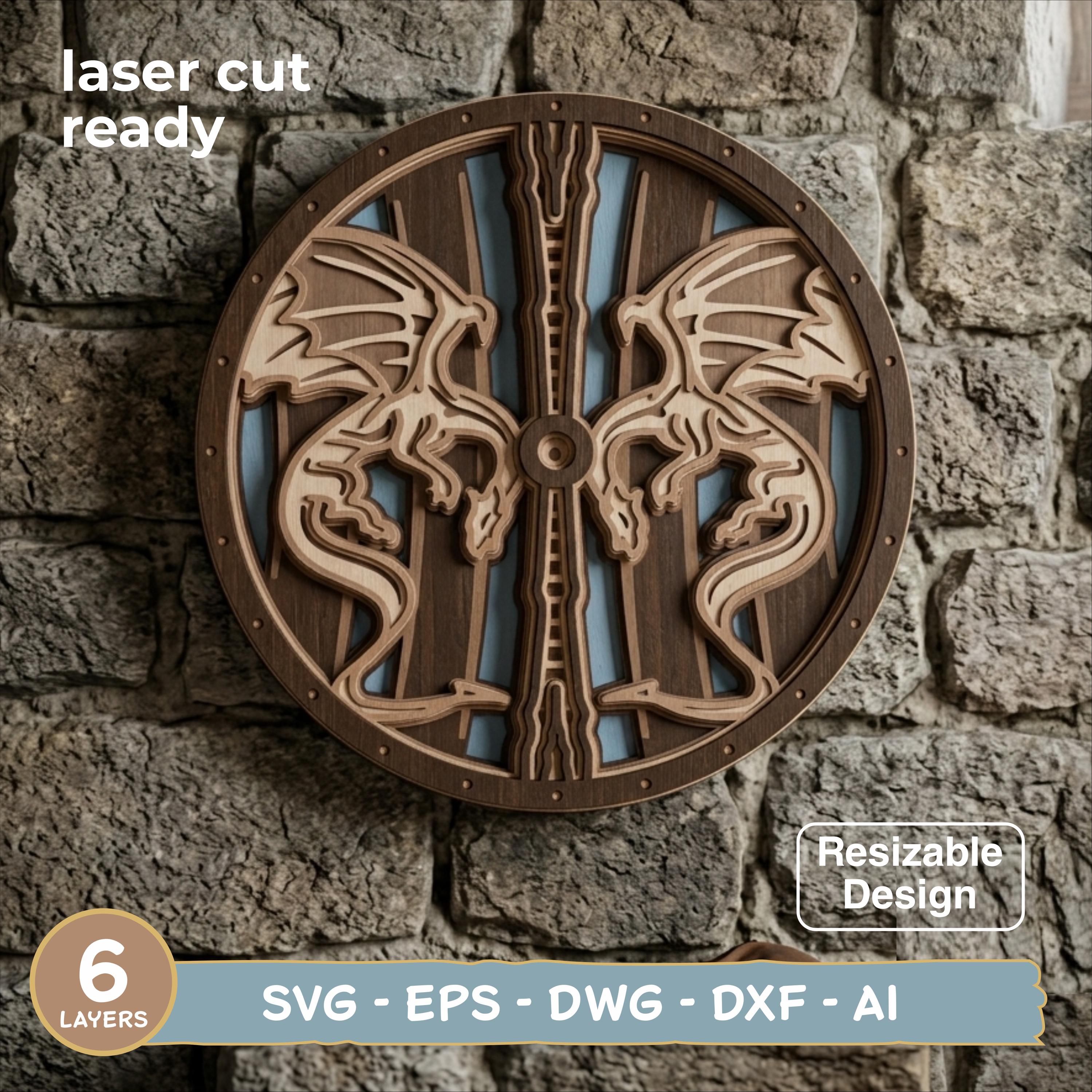 Viking Valknut Home Decor - Hand-Carved Wooden Ouroboros with Valknut, Viking Dragon Wall Decor