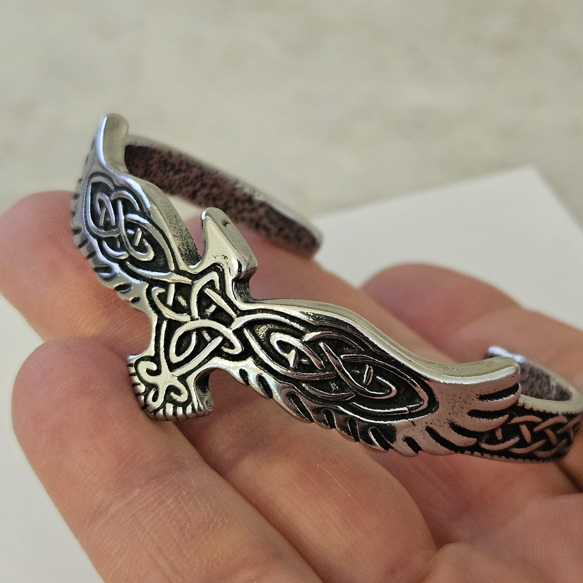 Viking Raven Bracelet - Celtic Raven Stainless Steel Cuff Bracelet, Norse Bracelet, Stainless Steel
