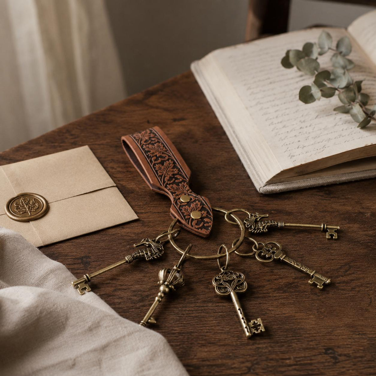 Viking Ring - Medieval Leather Belt Key Holder, Renaissance Keychain Belt Loop, Viking Cosplay
