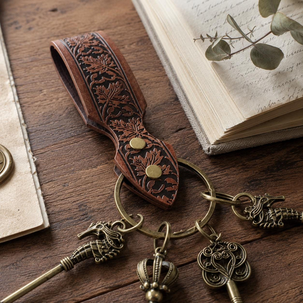 Viking Ring - Medieval Leather Belt Key Holder, Renaissance Keychain Belt Loop, Viking Cosplay