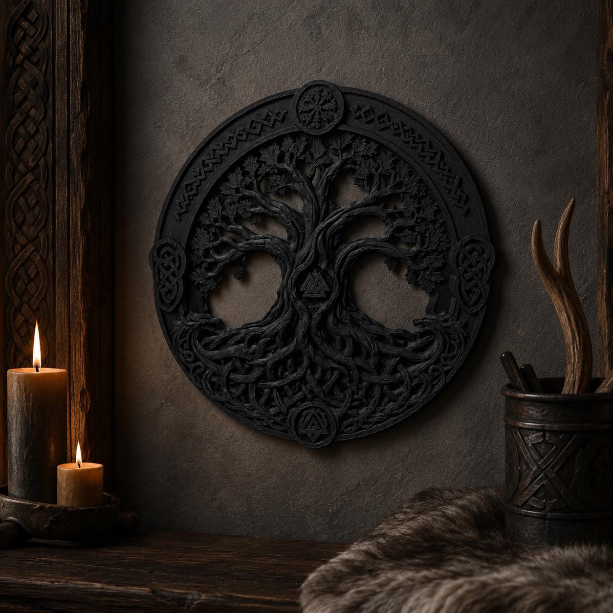 Viking Rug - Viking Art Rug: Norse Pagan Shield, 3D Print Floor Decor
