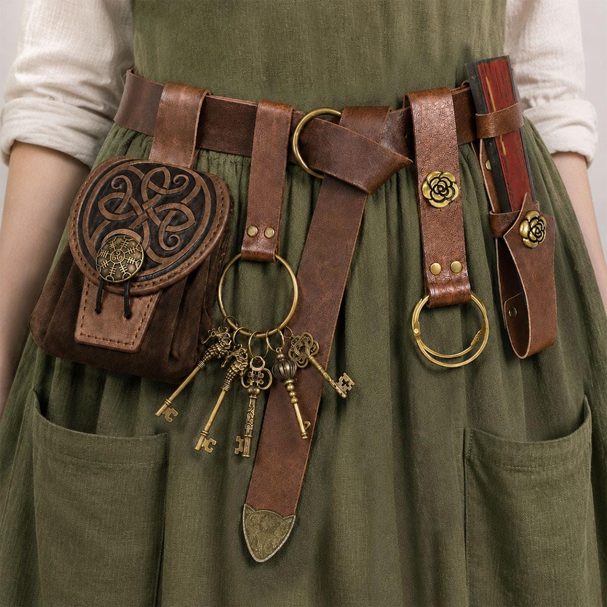 Viking Ring - Medieval Leather Belt Key Holder, Renaissance Keychain Belt Loop, Viking Cosplay