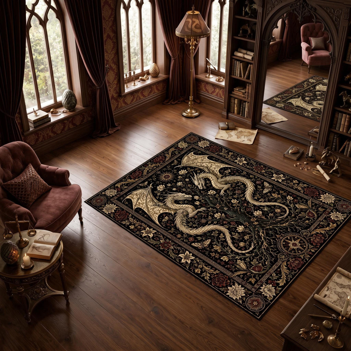 Viking Wolf Rug - Celtic Wolf Knot Rug Viking Nordic Symbol Art Carpet Dark Mythic Tribal Decor