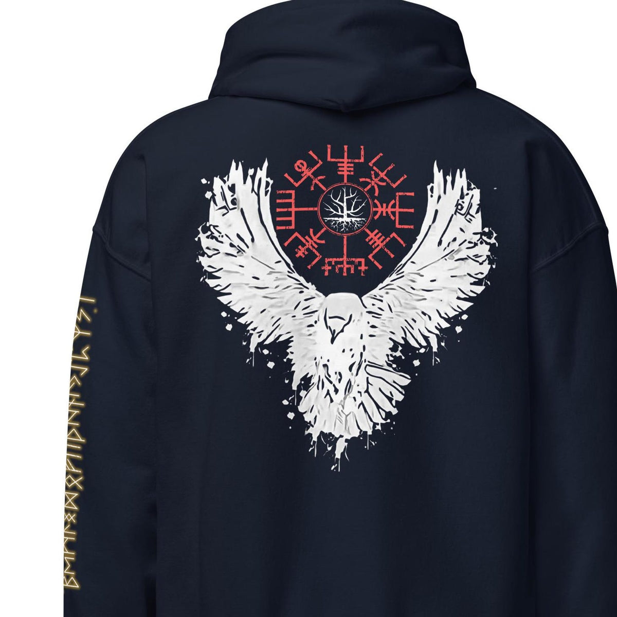 Viking Odin Hoodie - Viking Raven Hoodie with Norse Runes, Nordic Knotwork Pullover, Black Pagan