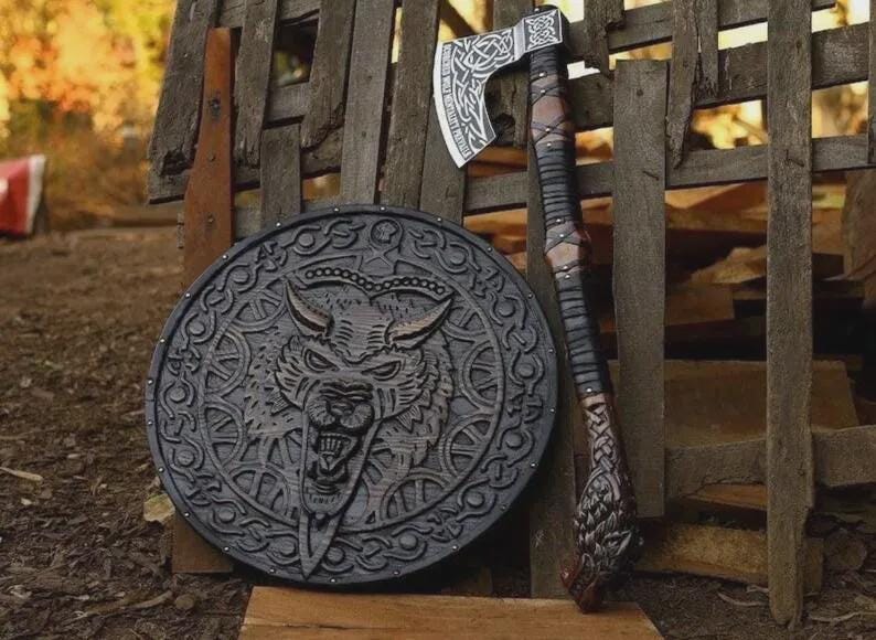 Viking Mug - Viking Axe Handle Beer Mug, Handmade Nordic Warrior Stainless Steel Tankard