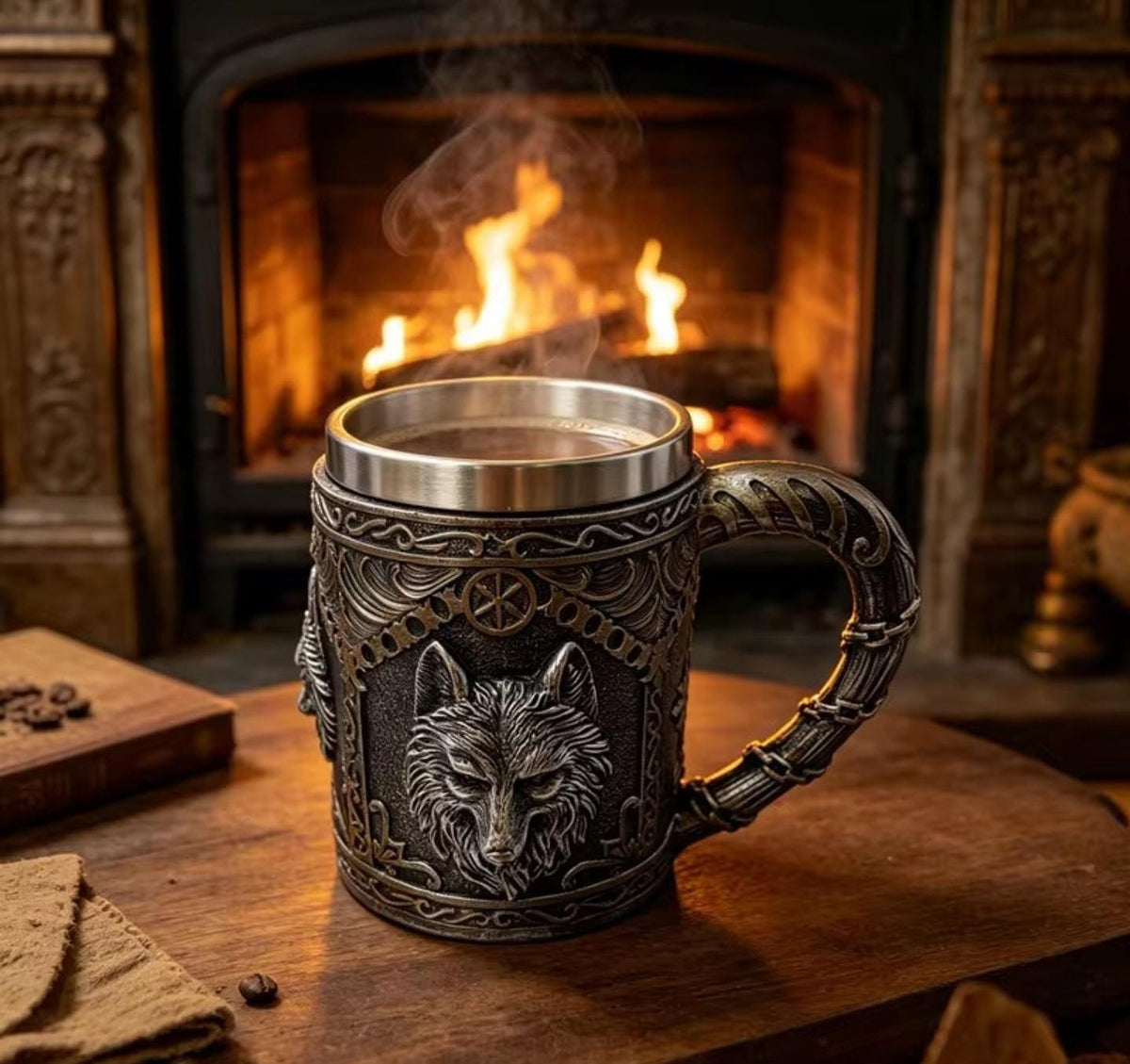 Viking Mug - Norse Warrior & Dragon Handle Stainless Steel Ale Mug