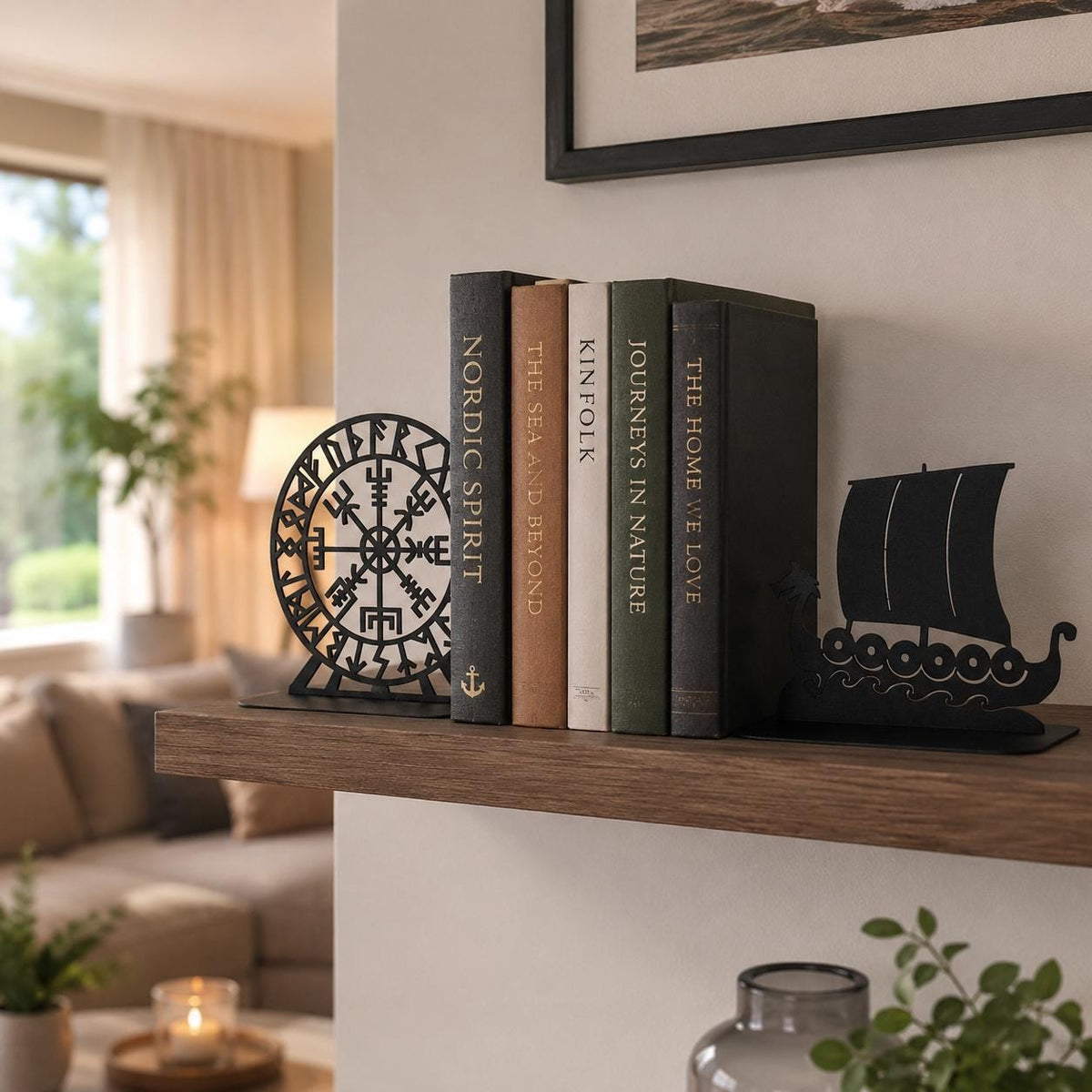 Viking Longship Home Decor - Viking Ship Bookends Set of 2, Norse Dragon Book Ends, Viking Longship