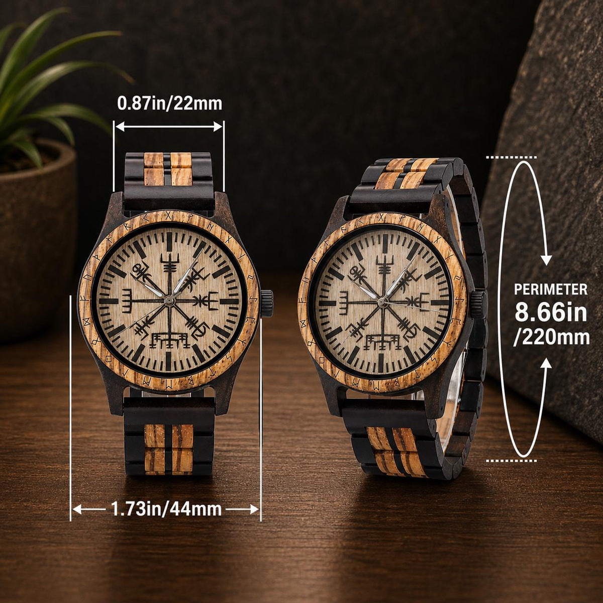 Viking Leather Accessory - Viking Compass Watch, Wooden Engraved, Groomsmen Gift, Personalized