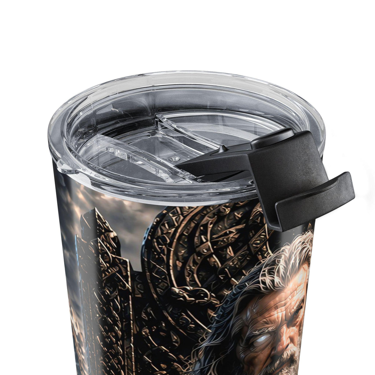 Viking Odin Mug - Odin All Father Portrait Tumbler 20oz, Norse Longship Mountain Scene