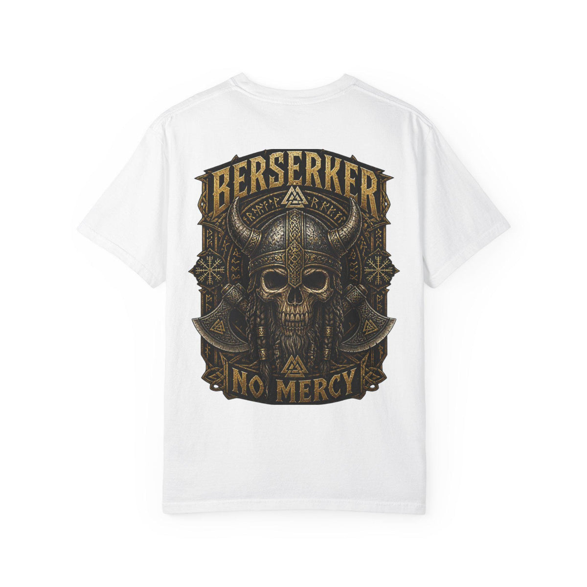 Viking T-Shirt - Berserker Skull Viking Helmet No Mercy T-shirt, Norse Warrior Design