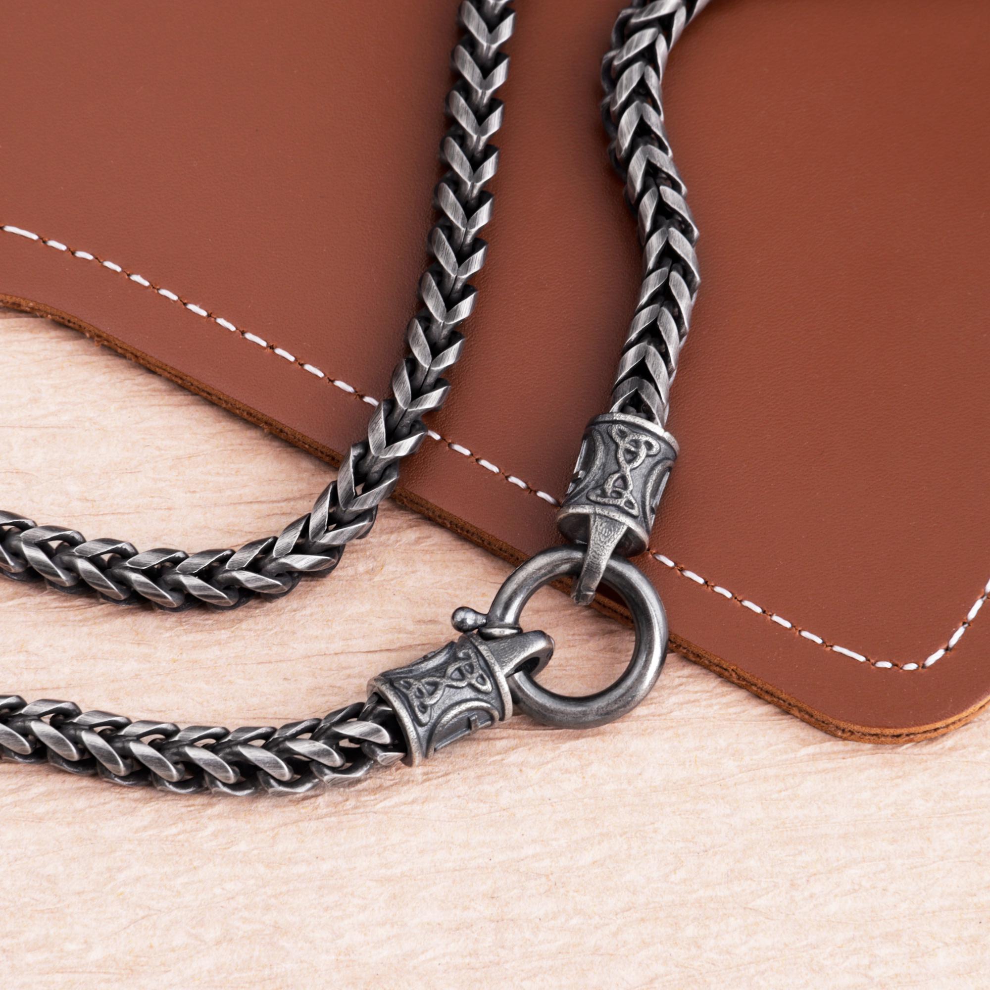 Viking Necklace - Viking Franco Necklace With Celtic Knot Clasp, Unisex Sterling Silver Thick