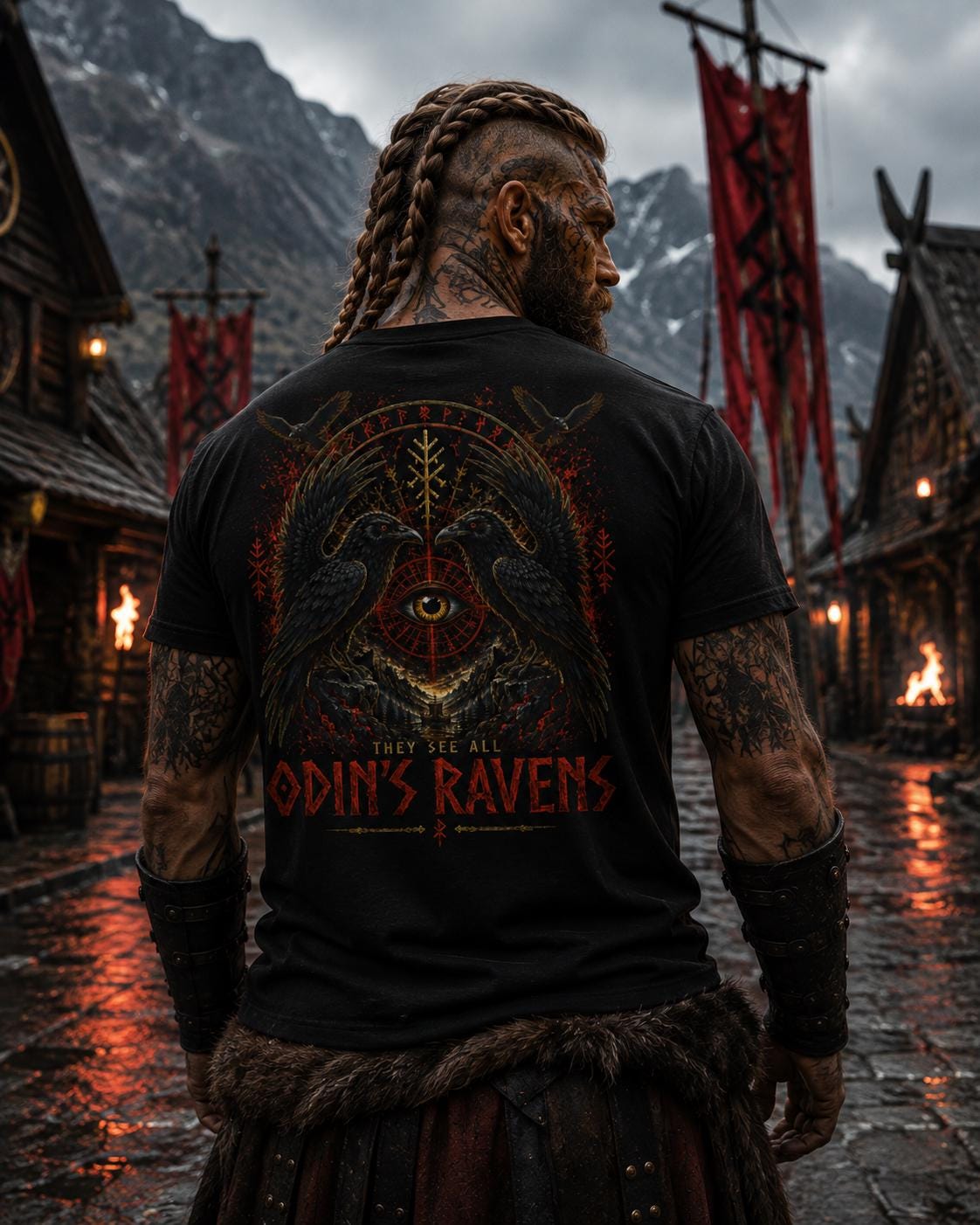 Viking Odin T-Shirt - Odin's Ravens Shirt, Viking Mythology Crow Tee, Garment Dyed Relaxed Fit
