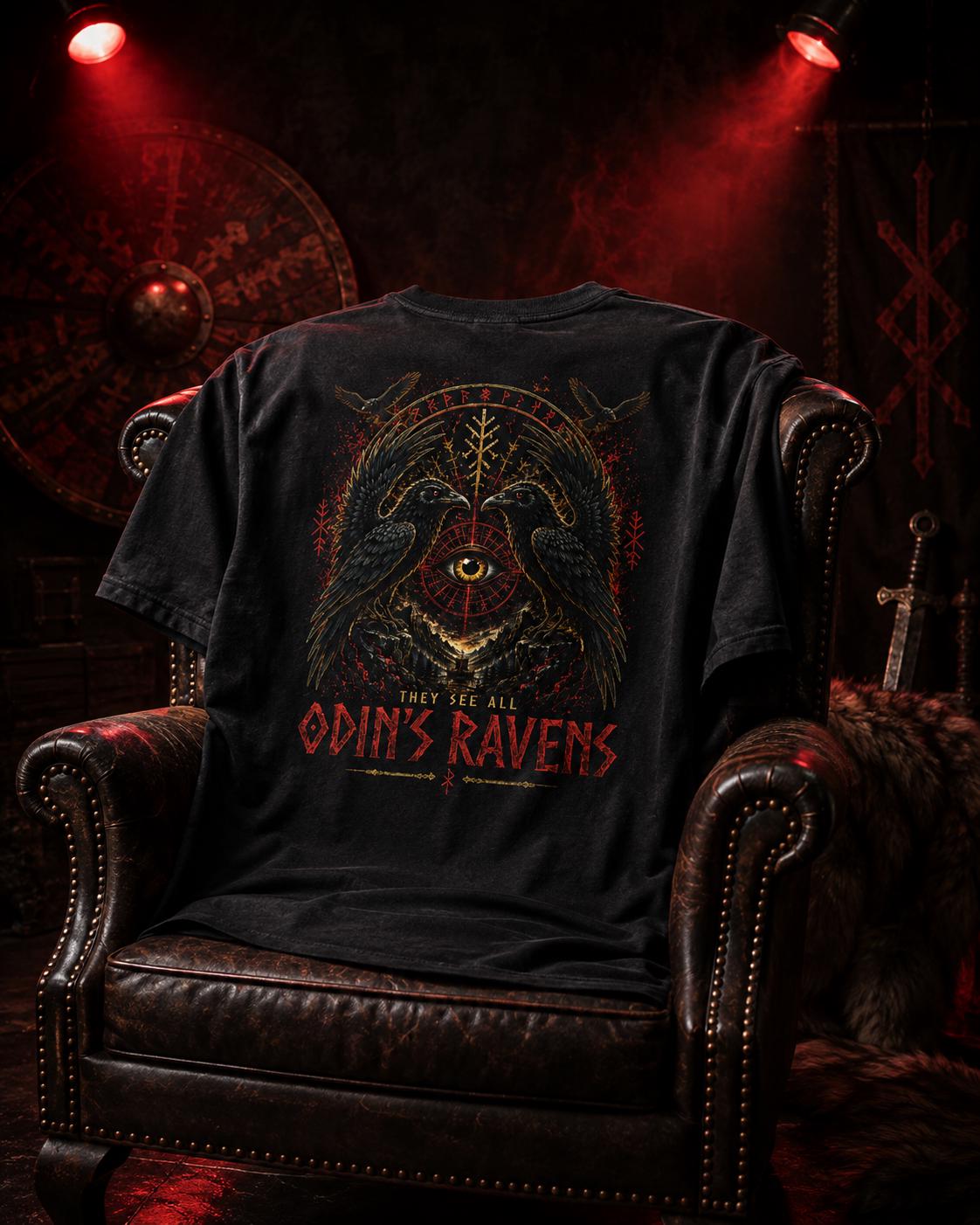 Viking Odin T-Shirt - Odin's Ravens Shirt, Viking Mythology Crow Tee, Garment Dyed Relaxed Fit