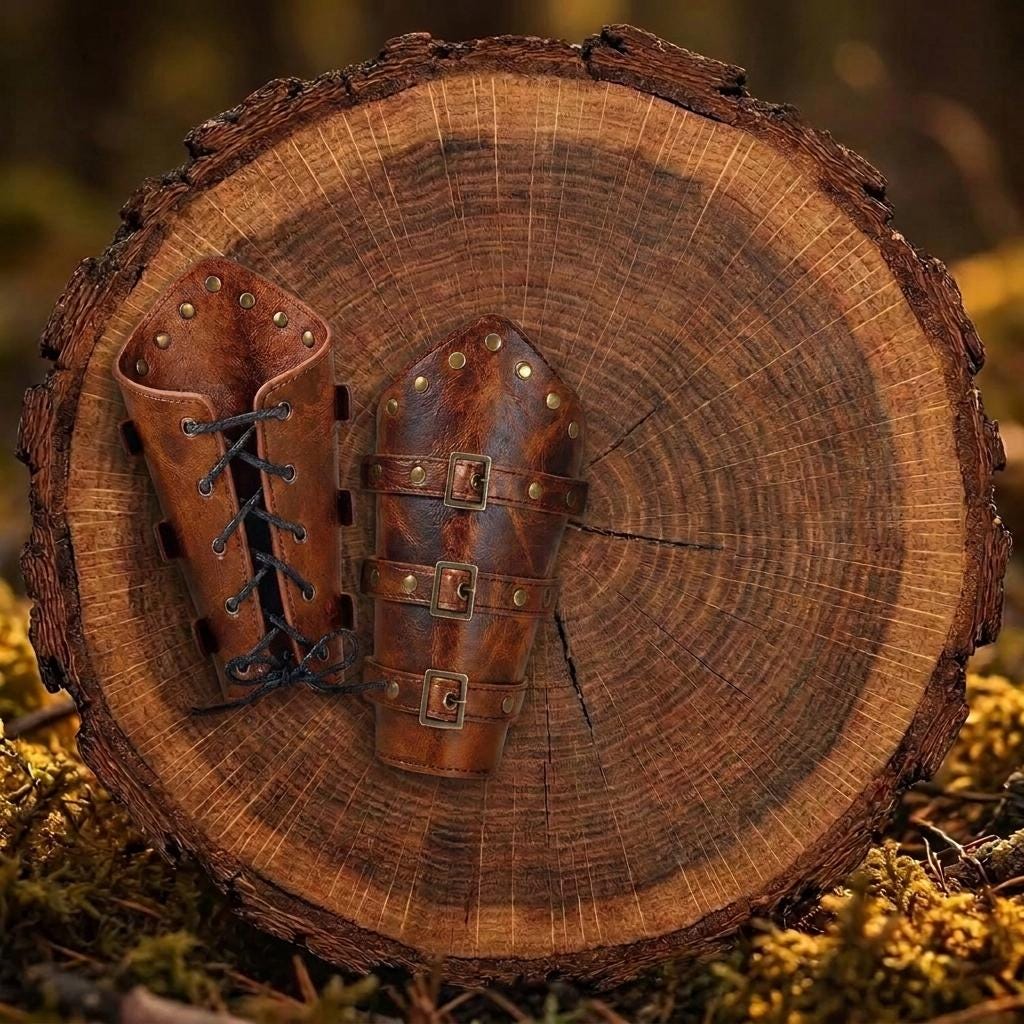 Viking Costume & LARP - Handmade Medieval Viking Leather Accessories Set, Genuine Cowhide Belt