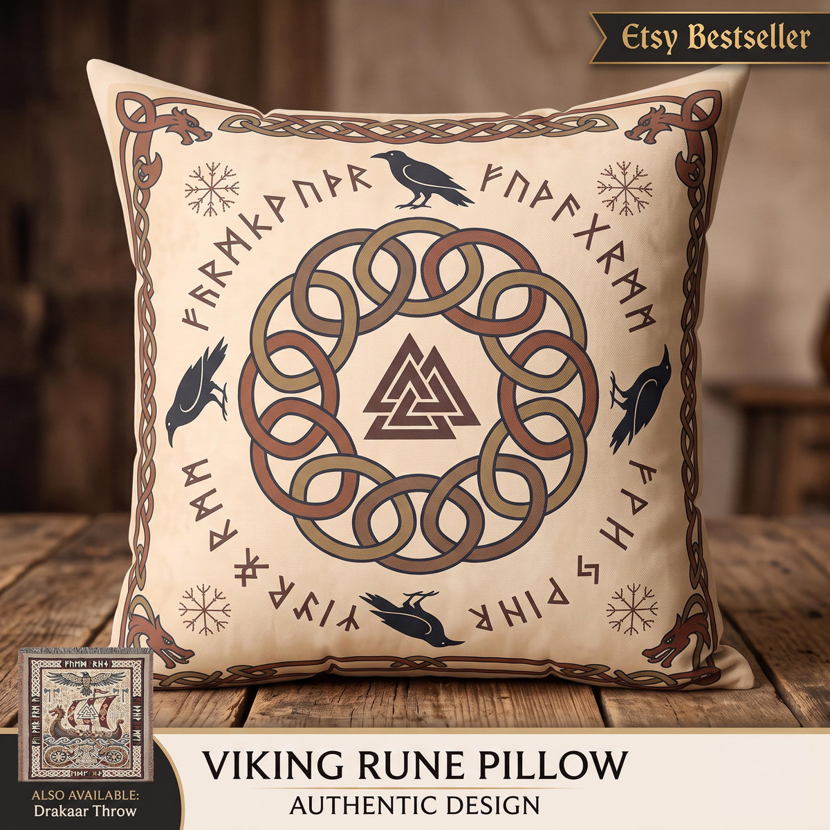 Viking Thor's Hammer Blanket - Viking Longship Woven Blanket, Norse Mythology Tapestry Throw
