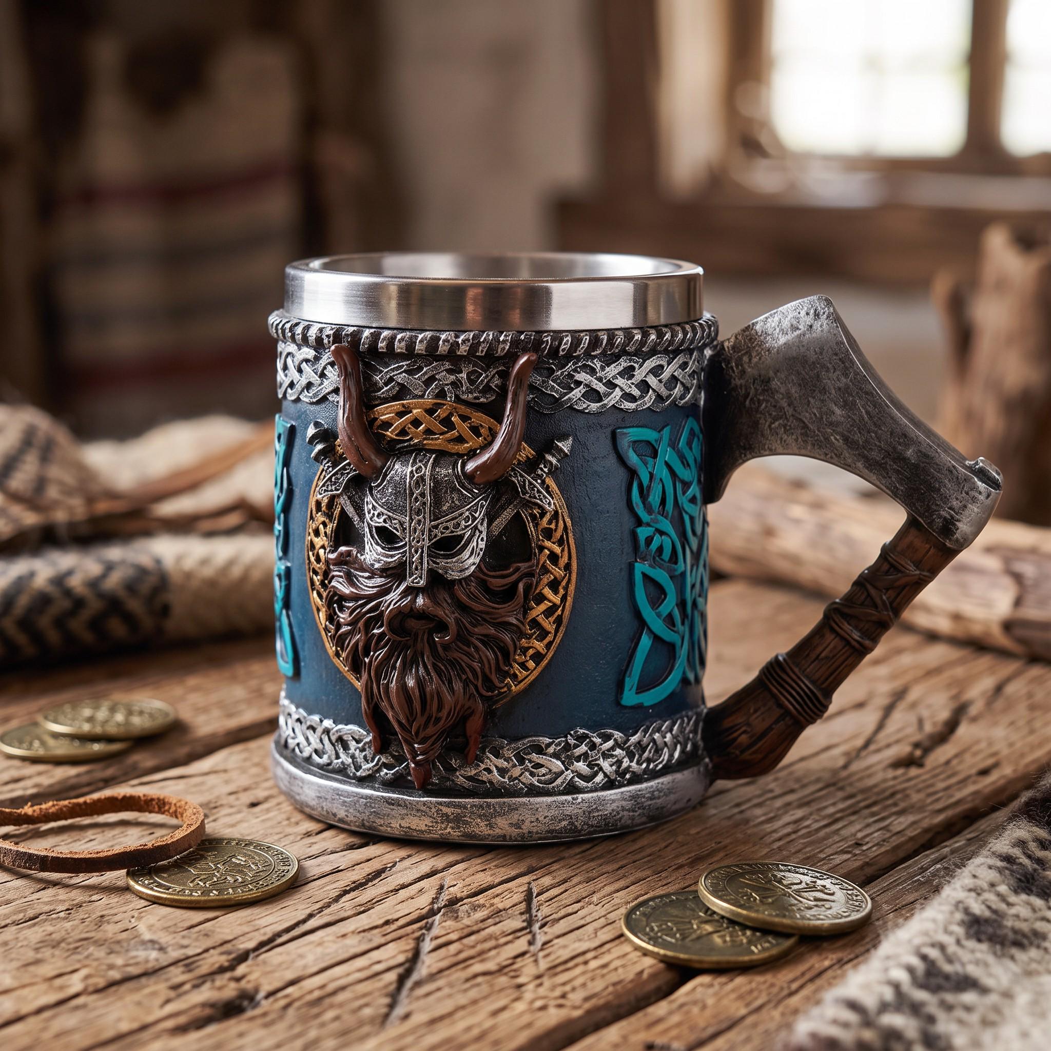 Viking Mug - Viking Axe Handle Tankard, Norse Warrior Beer Mug, Medieval Coffee Cup, Nordic