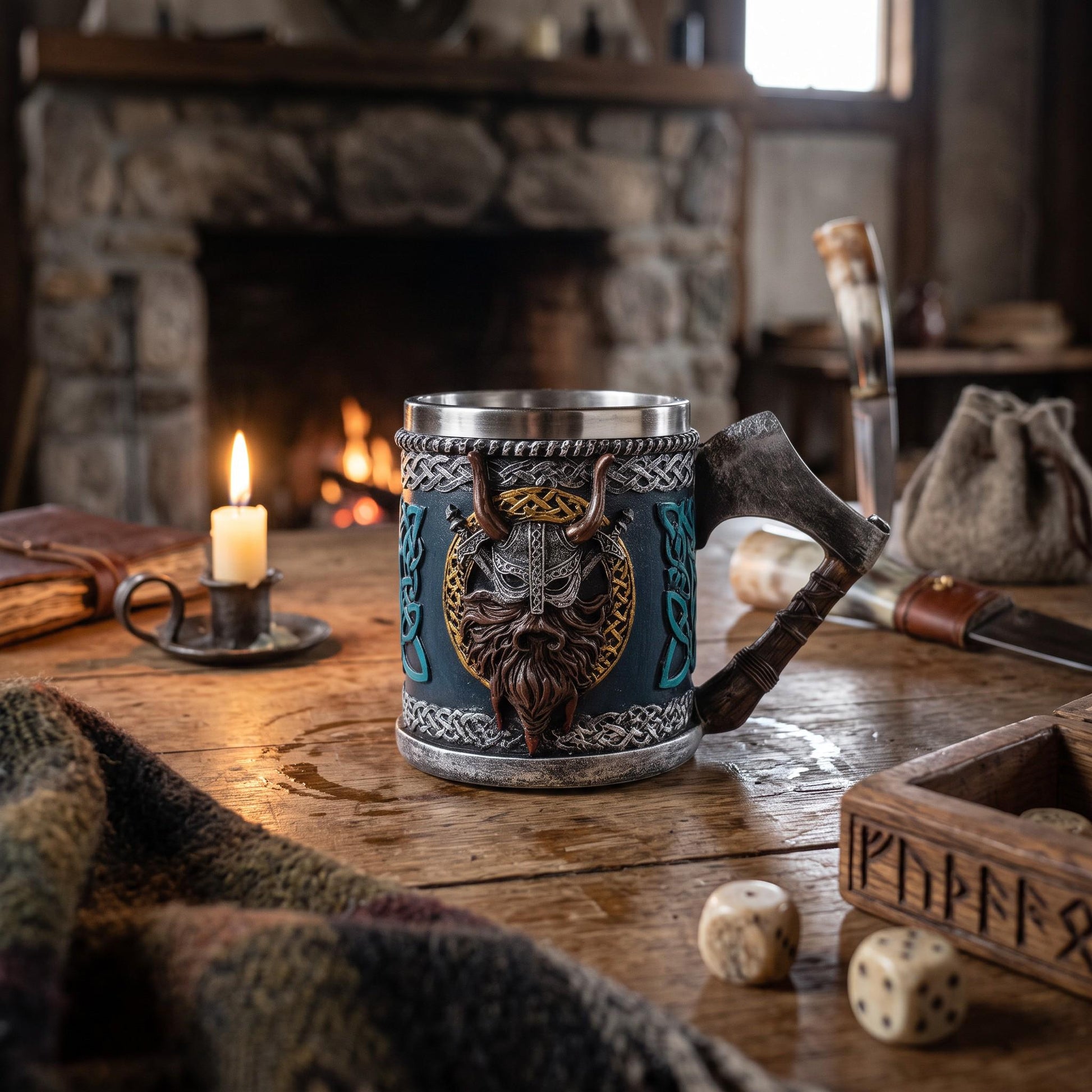 Viking Mug - Viking Axe Handle Tankard, Norse Warrior Beer Mug, Medieval Coffee Cup, Nordic