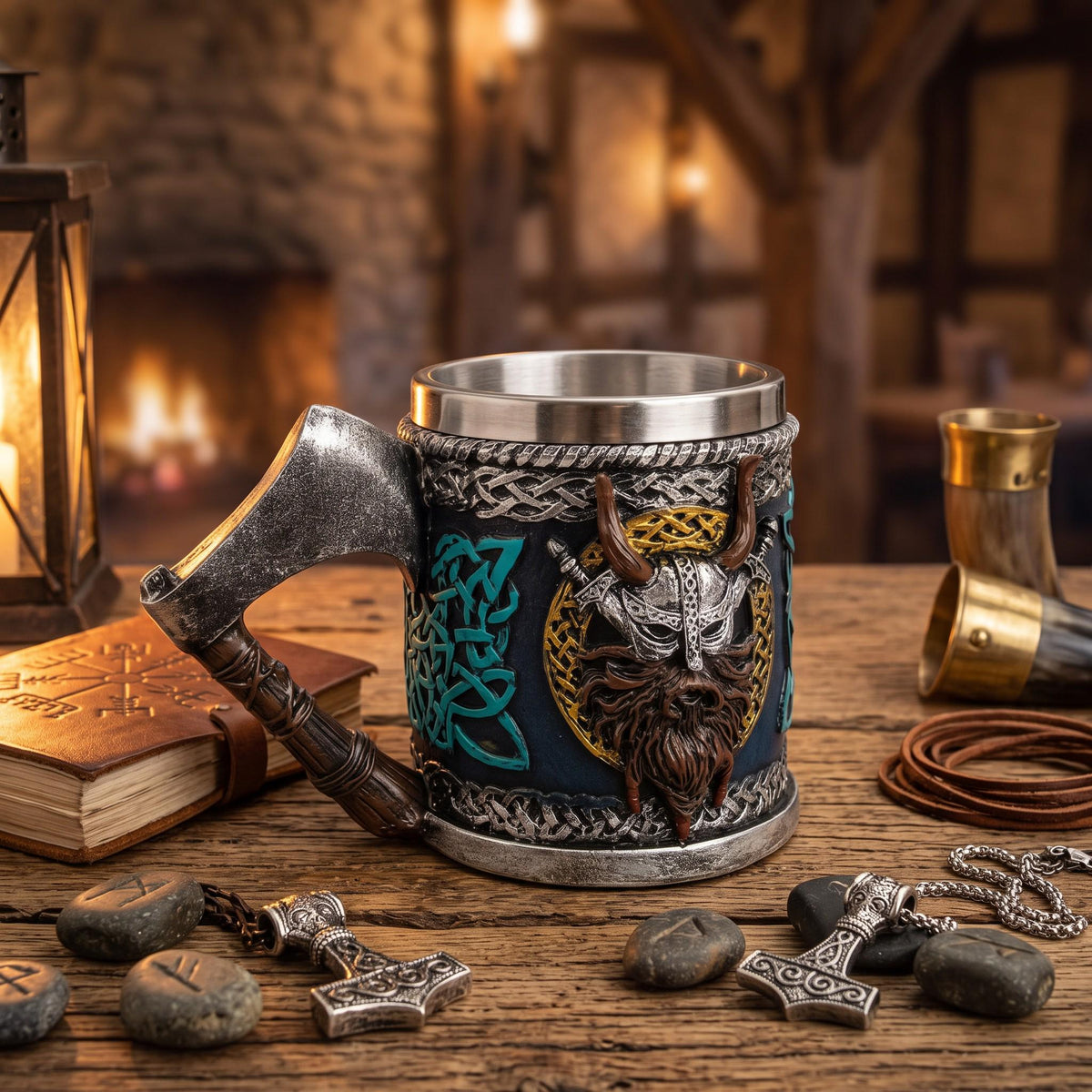Viking Mug - Viking Axe Handle Tankard, Norse Warrior Beer Mug, Medieval Coffee Cup, Nordic